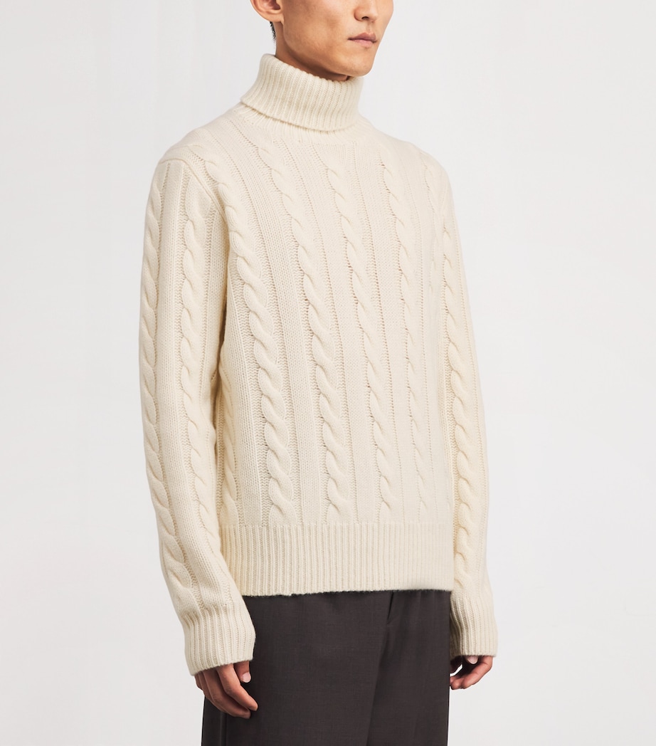 Wool-Cashmere Cable-Knit Rollneck Sweater NATURAL Image 3
