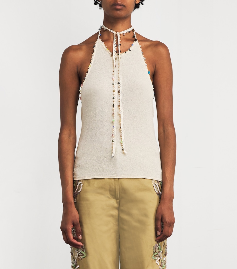 Stone-Trim Halterneck Top BONE Image 3