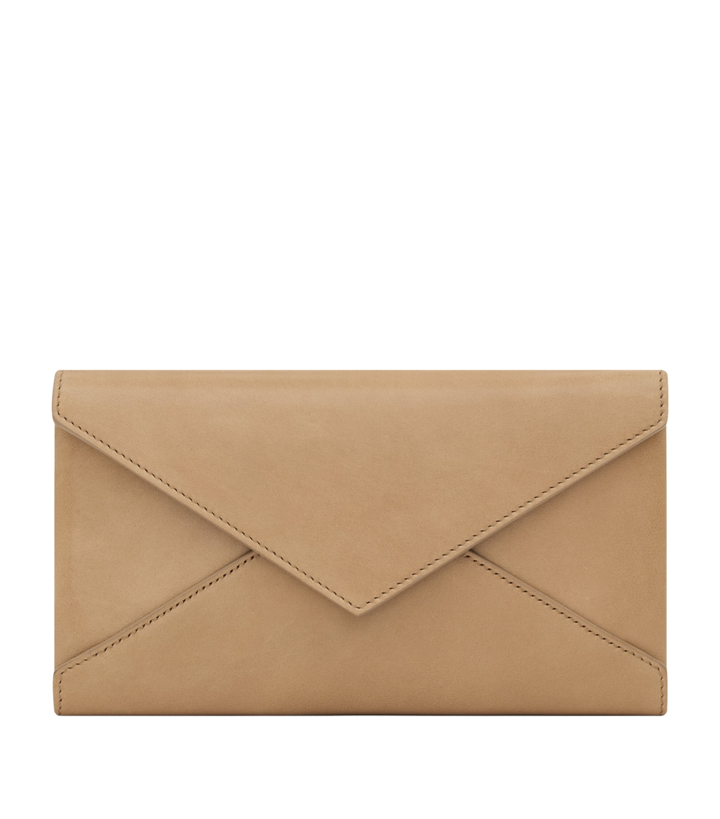 Saint Laurent Large Leather Letter Flap Wallet In Brown