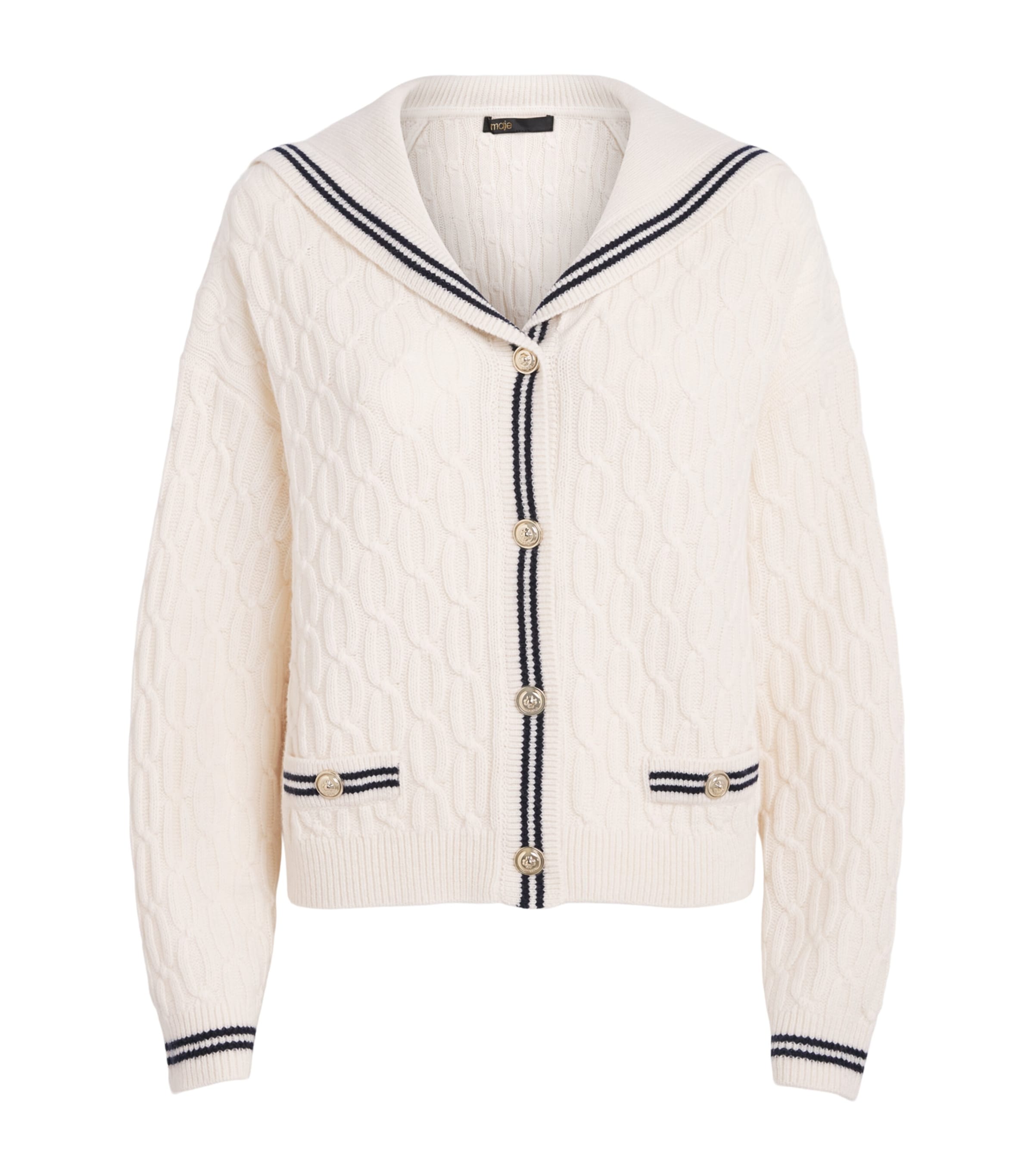 Maje Womens Wool Cable-knit Boat-Neck Cardigan Ecru Image 1