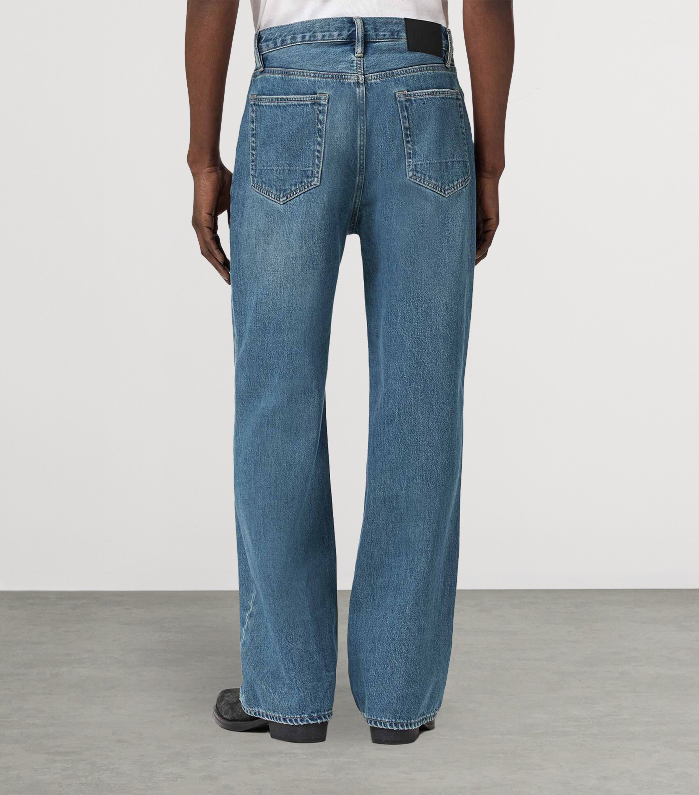 AllSaints Mens Distressed Lenny Straight Jeans Destroy Mid Indigo Image 4
