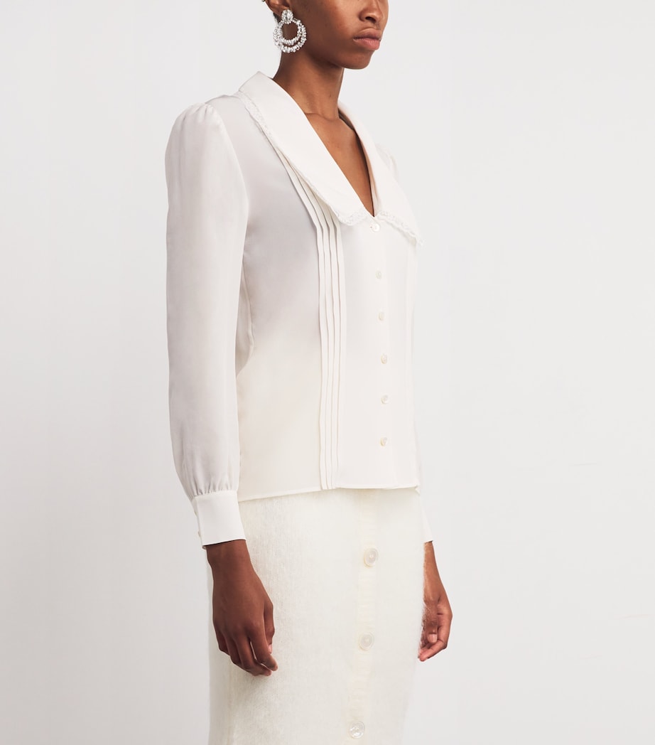 Silk Lace-Trim Blouse 0822 WHITE Image 3