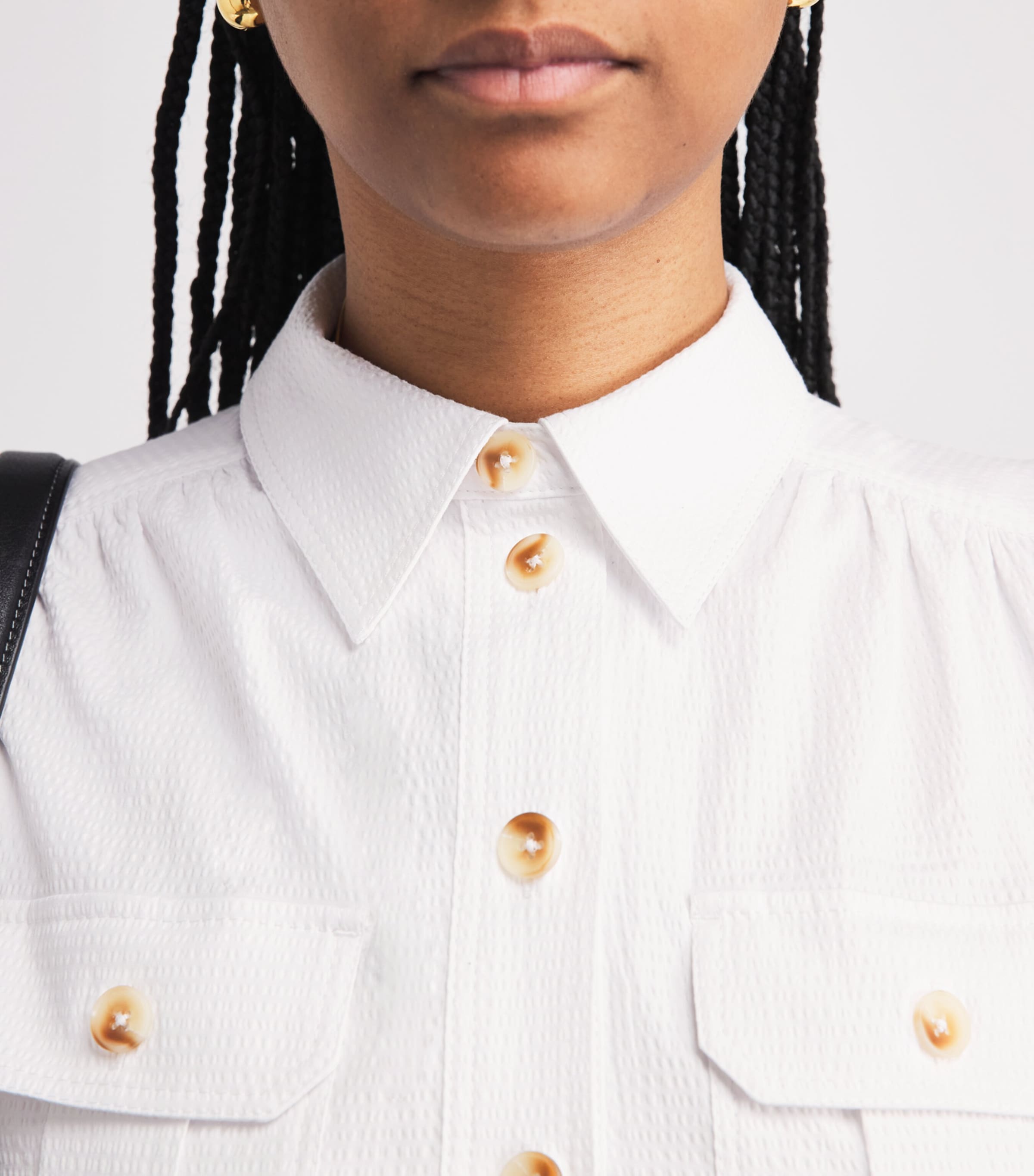ME+EM Womens Seersucker Midi Shirt Dress Soft White Image 3