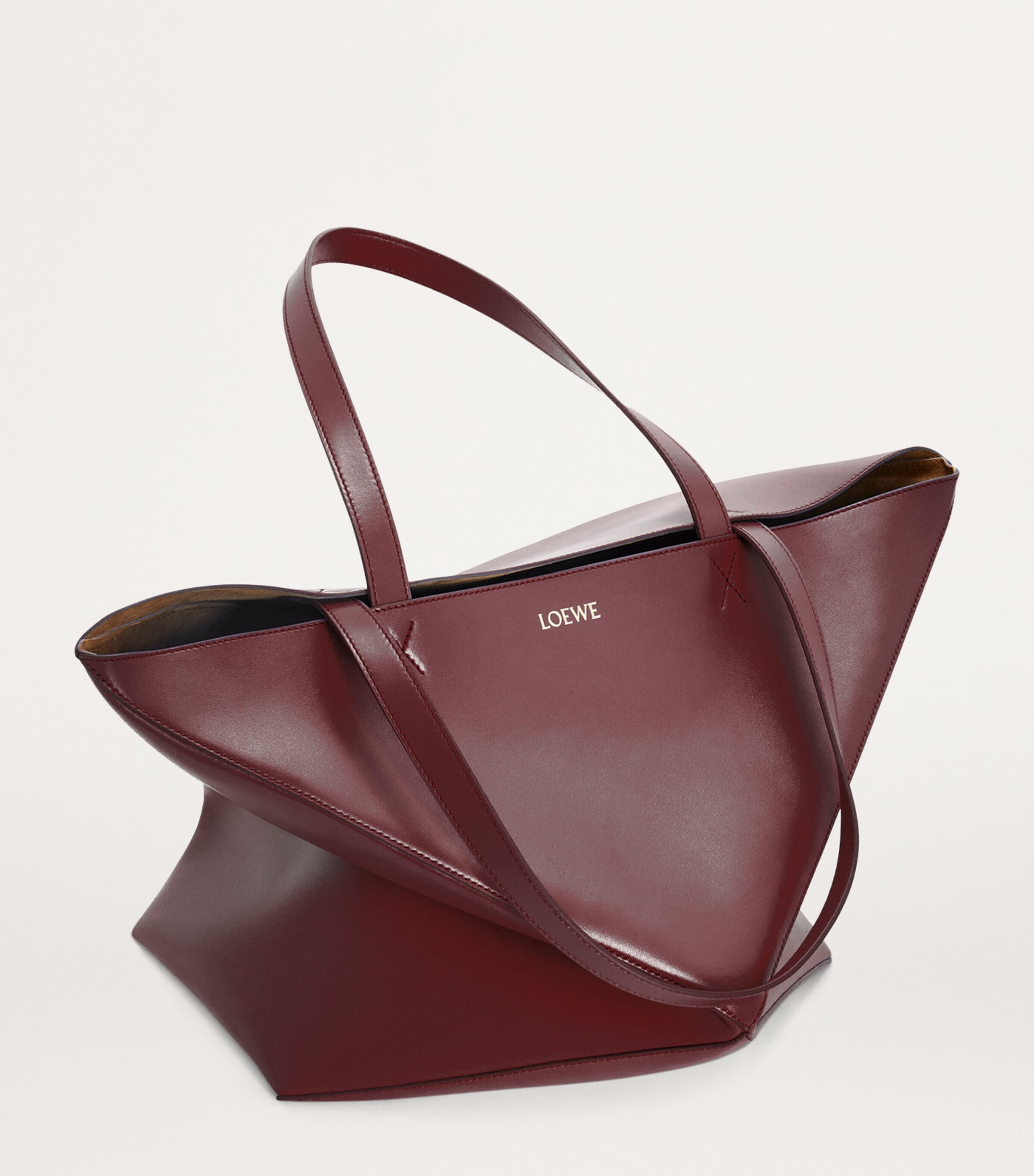 LOEWE Mens XL Leather Puzzle Fold Tote Bag Dark Burgundy Image 5