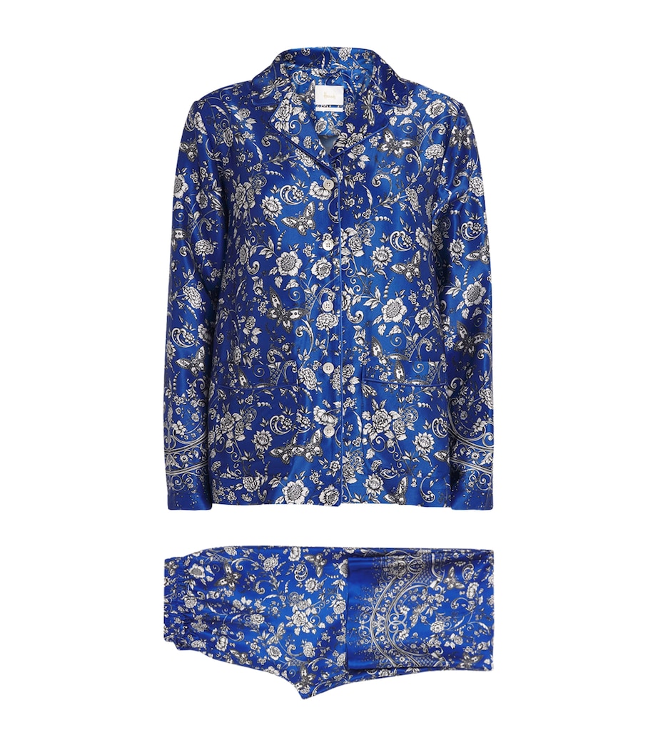 Harrods Womens Silk Butterfly Print Pyjama Set Blue Image 1