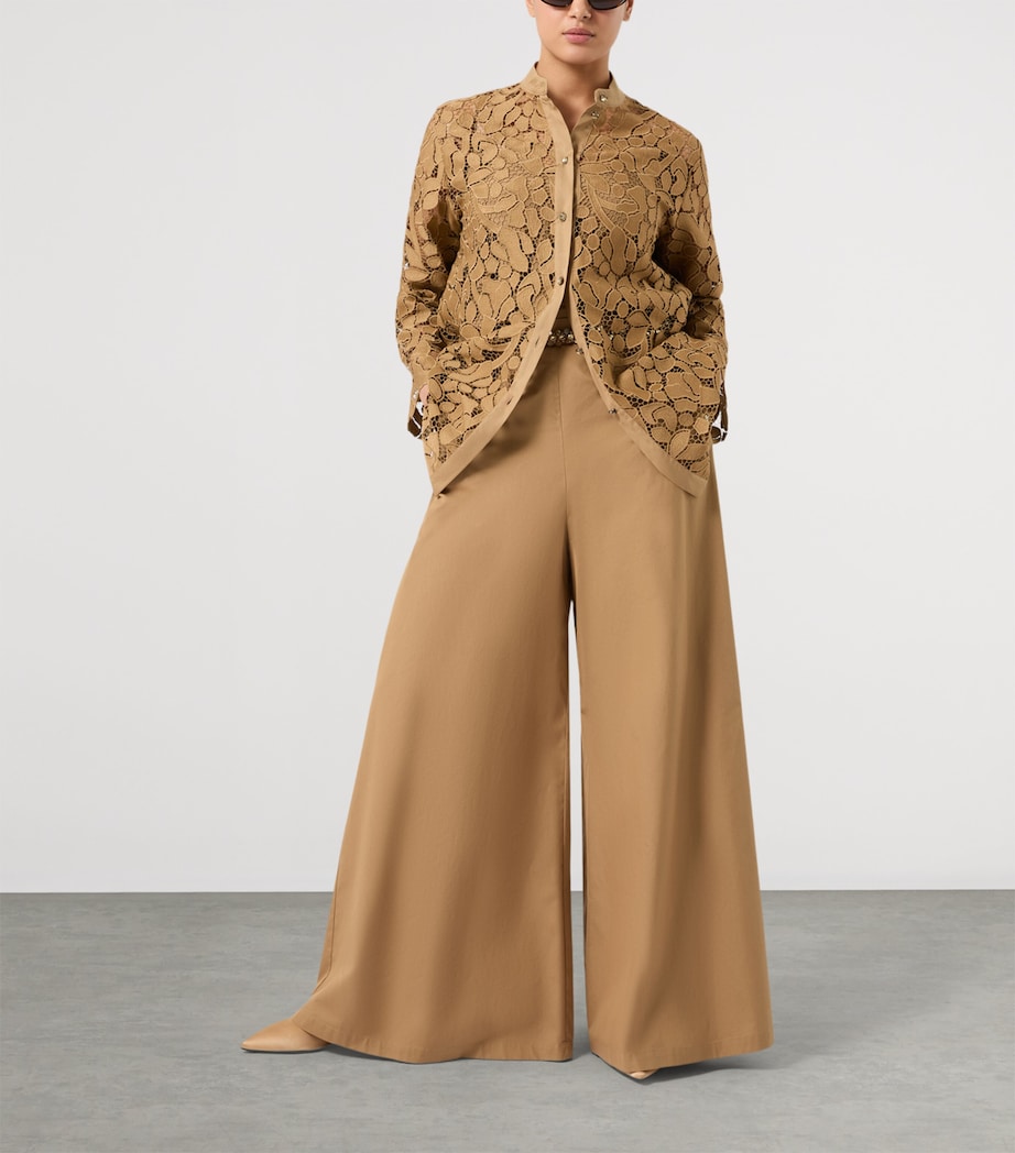 Marina Rinaldi Womens Cotton Poplin Wide-Leg Trousers Camel Image 2