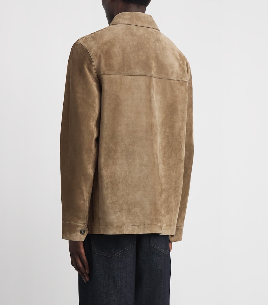 Yves Salomon Mens Suede Zip-Up Jacket Seigle Image 5