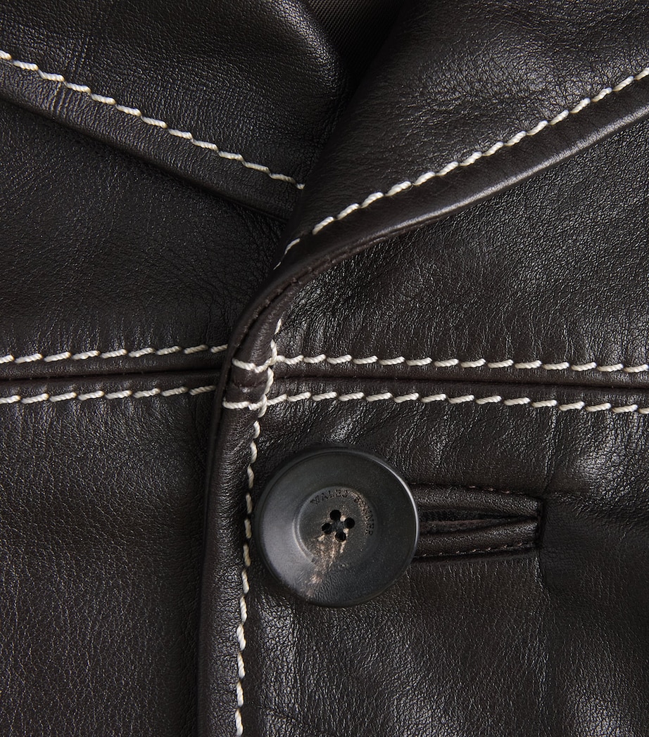 Wales Bonner Mens Topstitched Leather Jacket Dark Brown Image 6