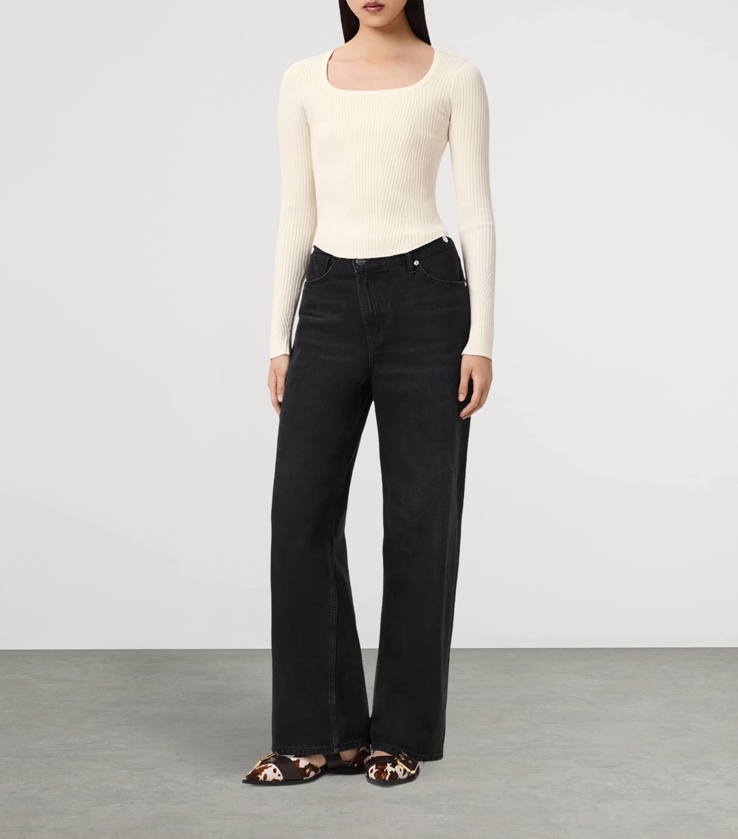 AllSaints Womens Rib-Knit Hally Top Chalk White Image 2
