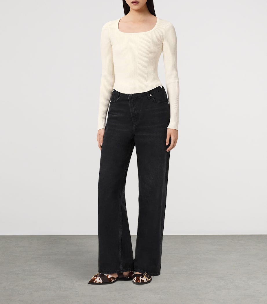 AllSaints Womens Rib-Knit Hally Top Chalk White Image 2