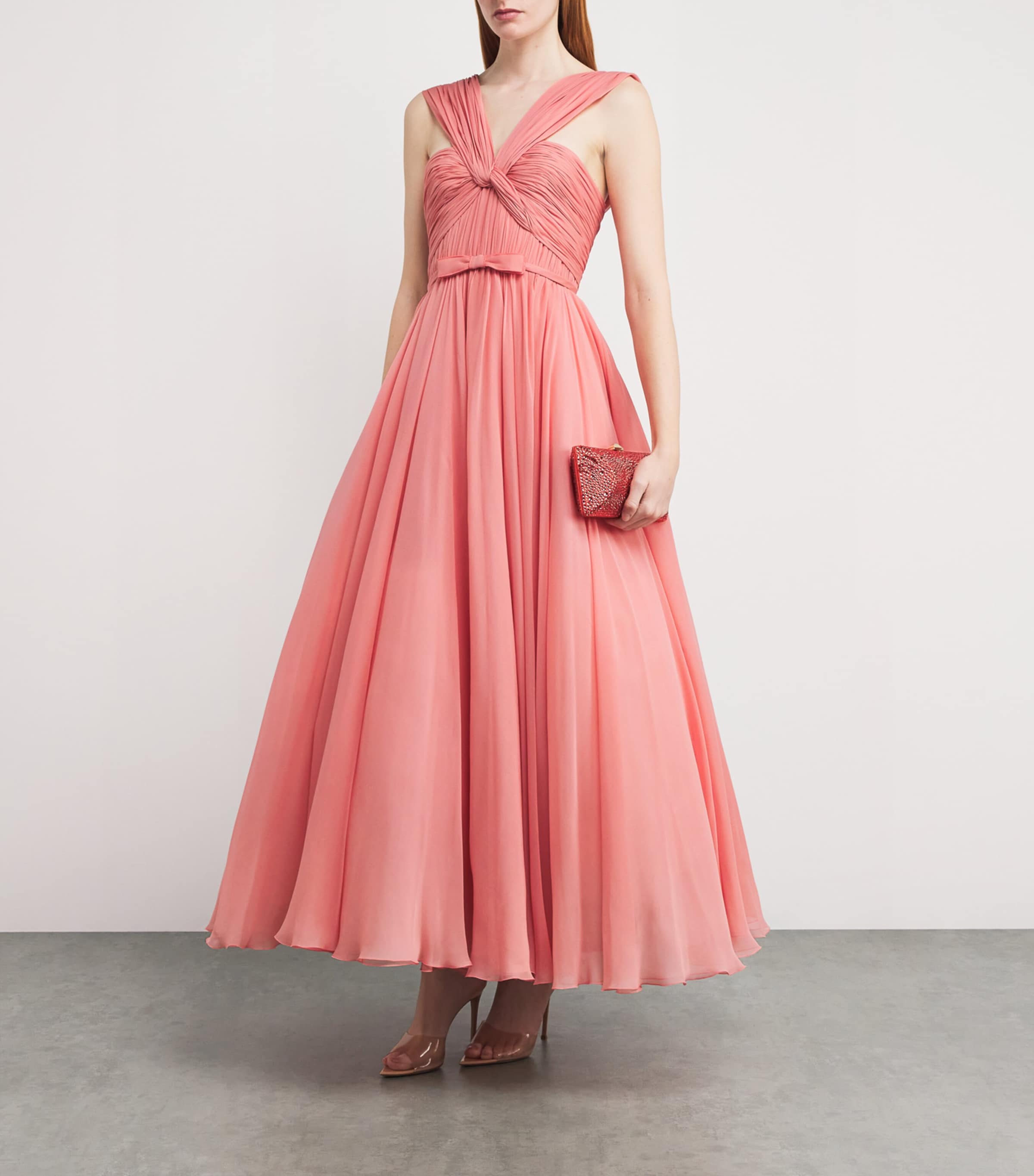 Giambattista Valli Womens Silk Tulle Midi Dress Coral Image 2