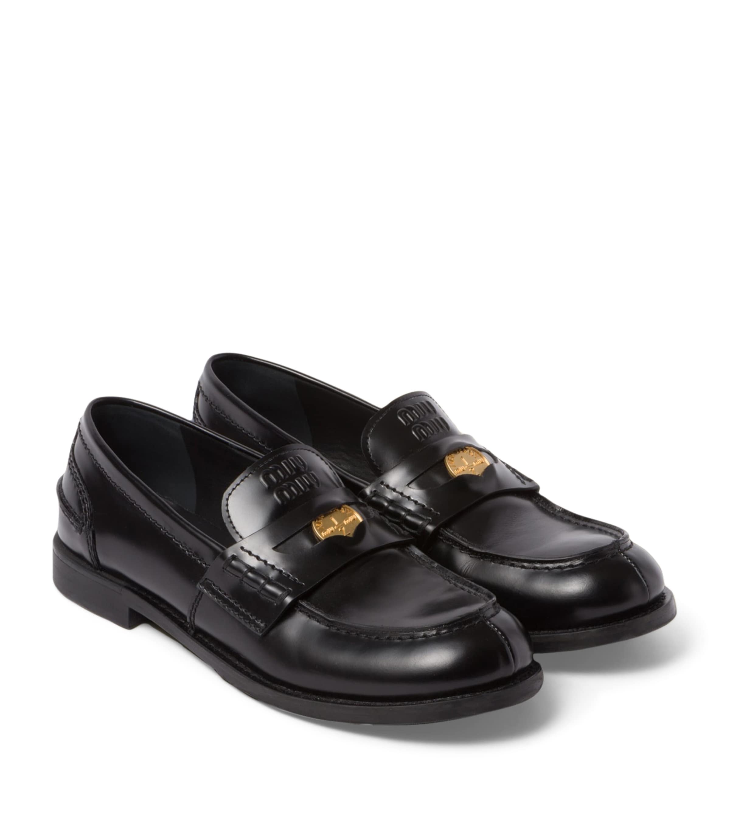 【関税&送料込】Miu Miu Brushed Leather Loafers Miu Miu Brushed Leather Penny Loafers | Saks Fifth Avenue