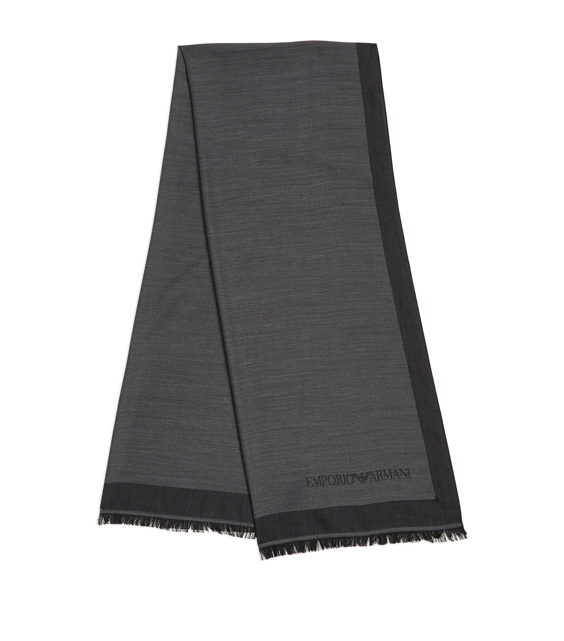 Emporio Armani Wool-silk Fringed Scarf In Grey