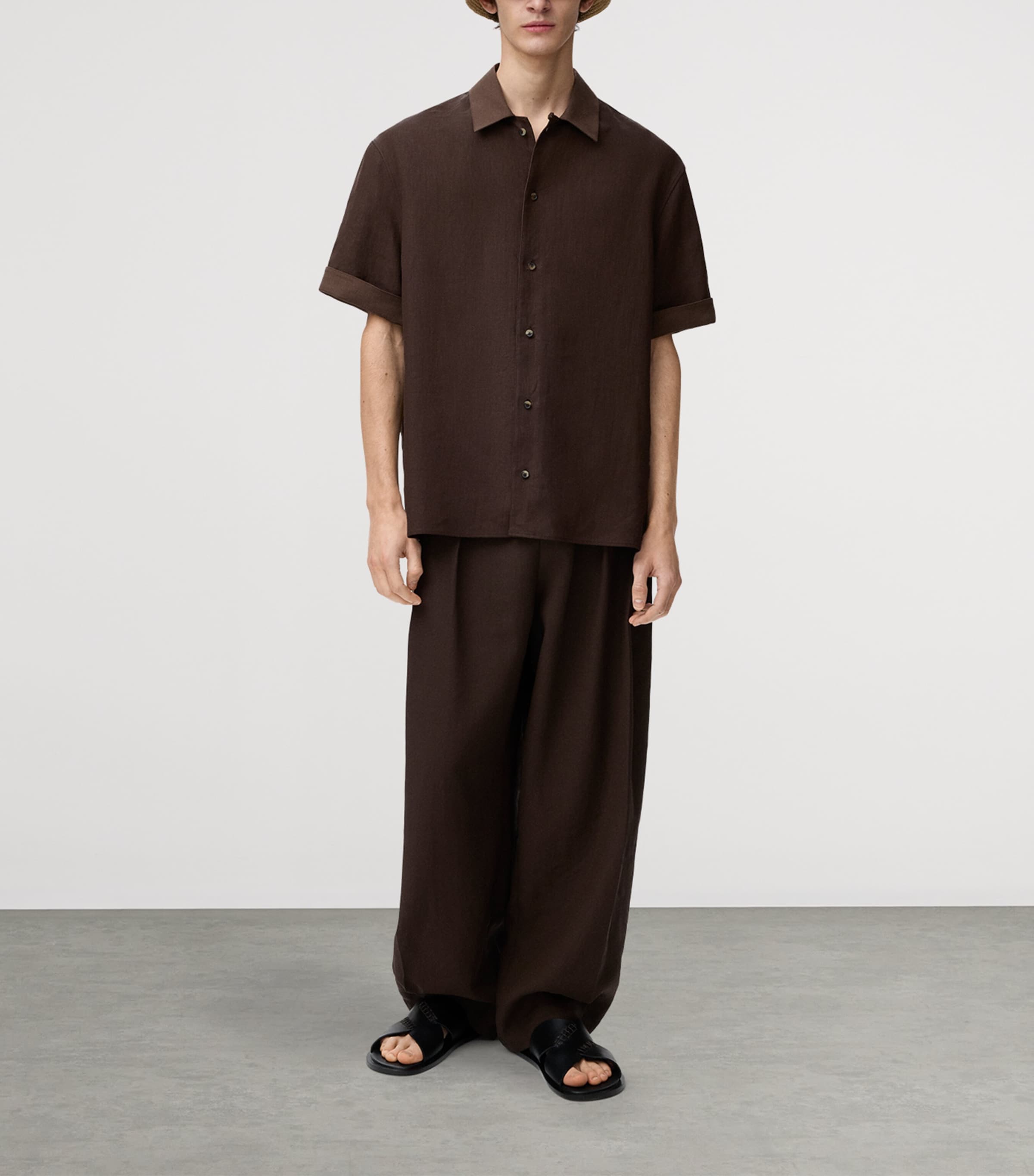 LOEWE Mens x Paula's Ibiza Linen-Blend Shirt Dark Brown/brown Image 2
