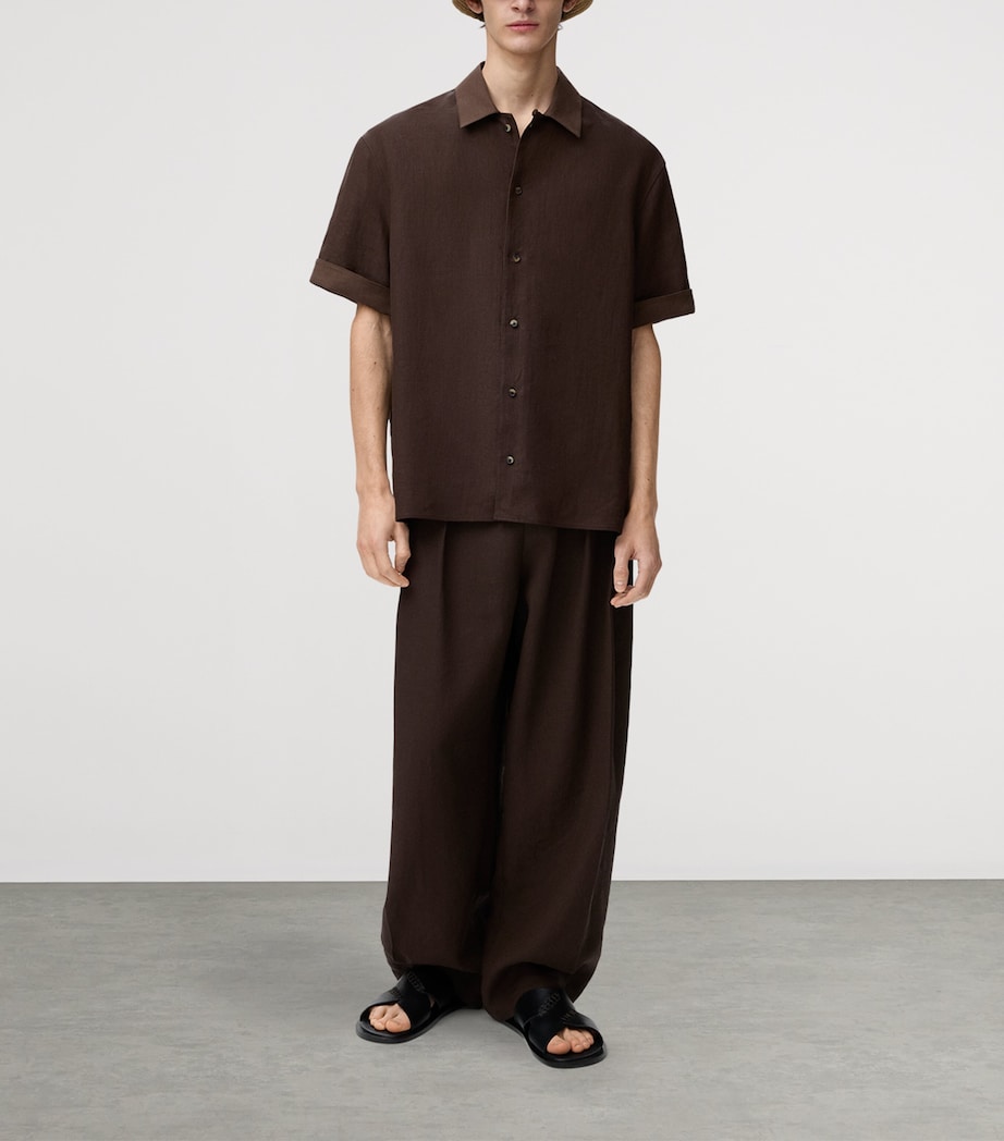 LOEWE Mens x Paula's Ibiza Linen-Blend Shirt Dark Brown/brown Image 2