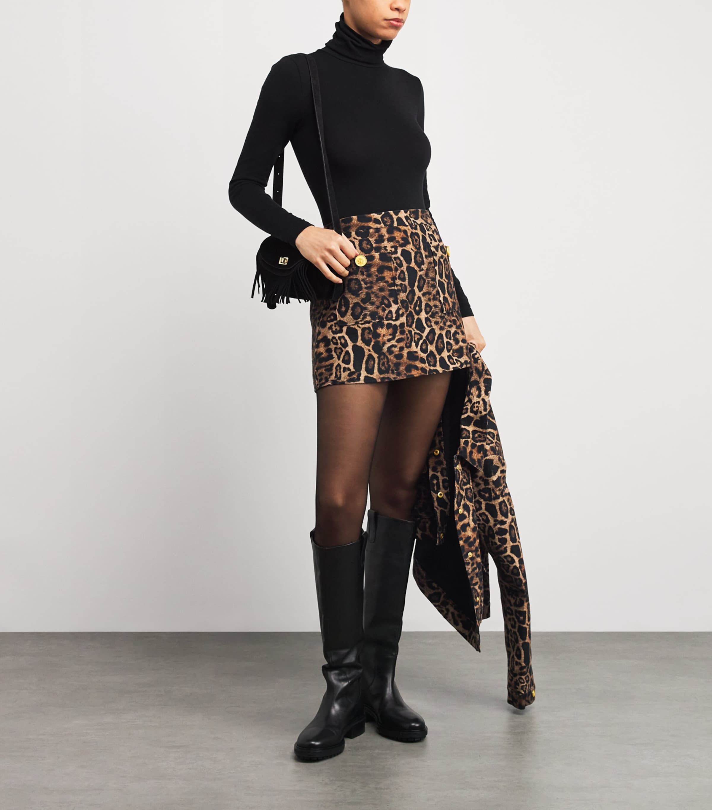 Cotton Leopard Cyra Mini Skirt BROWN MLTI PATCH LEO Image 2