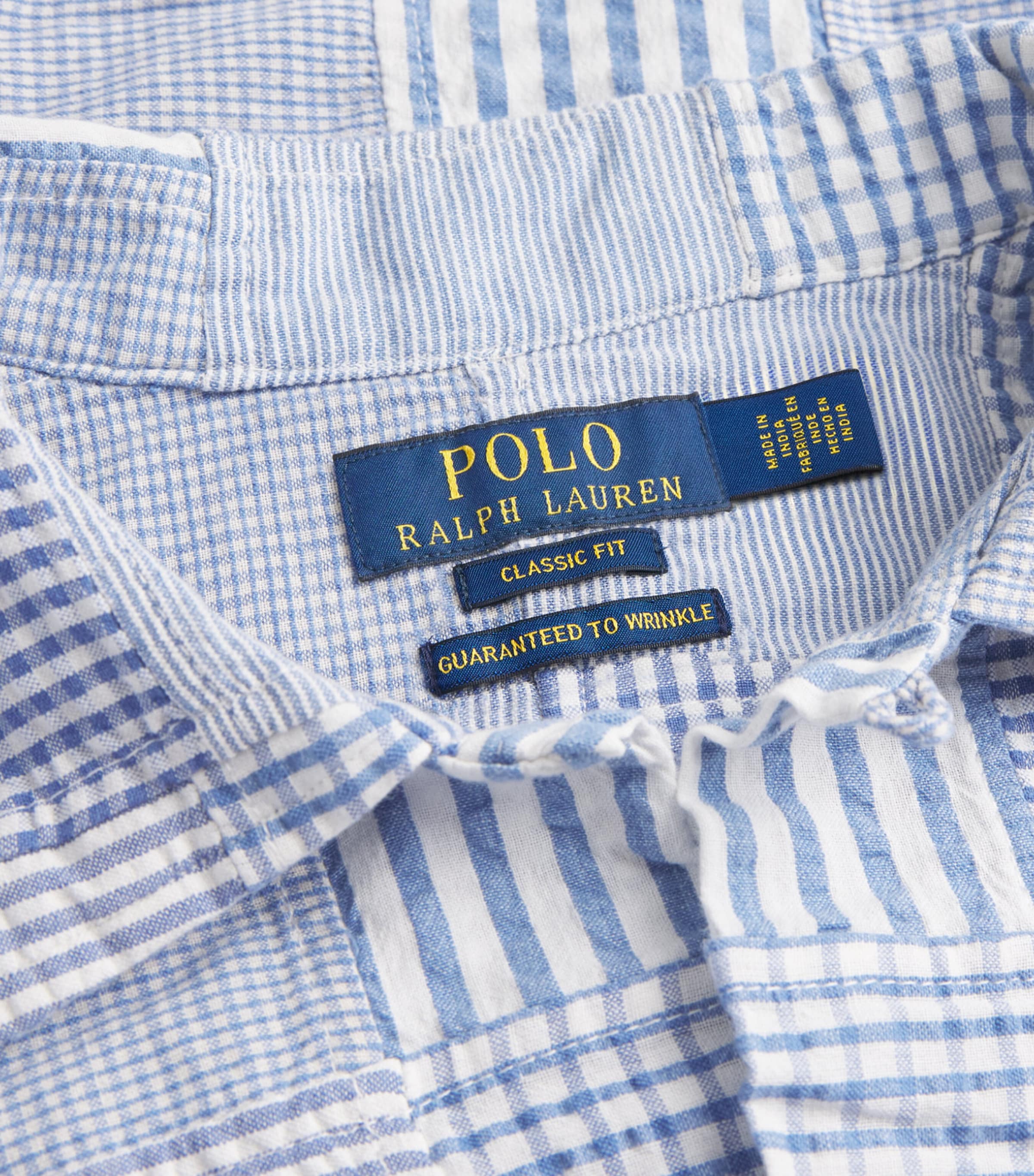 Polo Ralph Lauren Mens Seersucker Cotton Patchwork Shirt Patchwork Blues Image 6