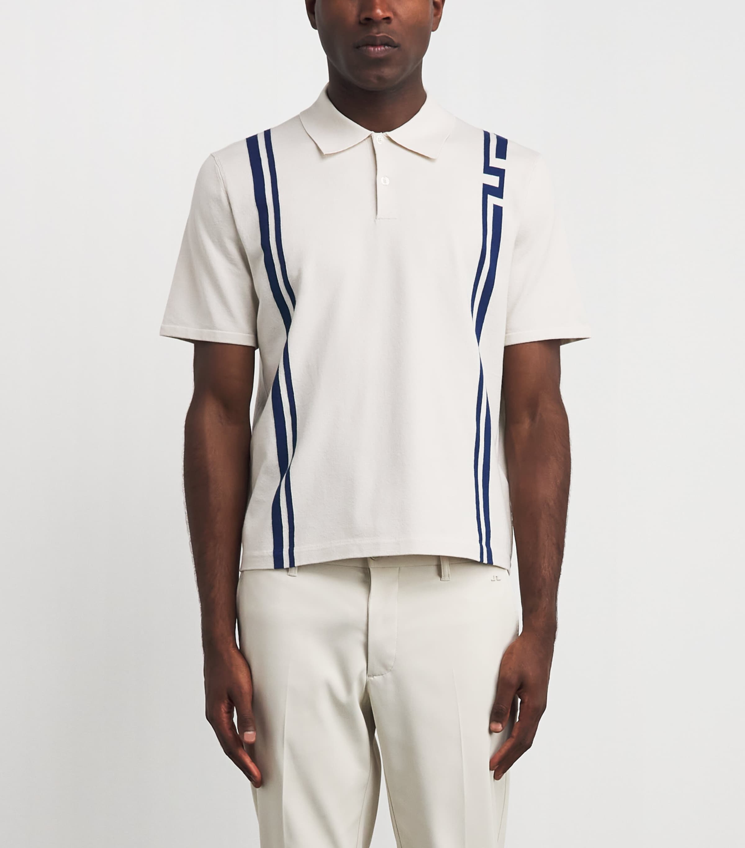 J Lindeberg Mens Rylan Stripe Knit Golf Polo Shirt Moonbeam Image 4