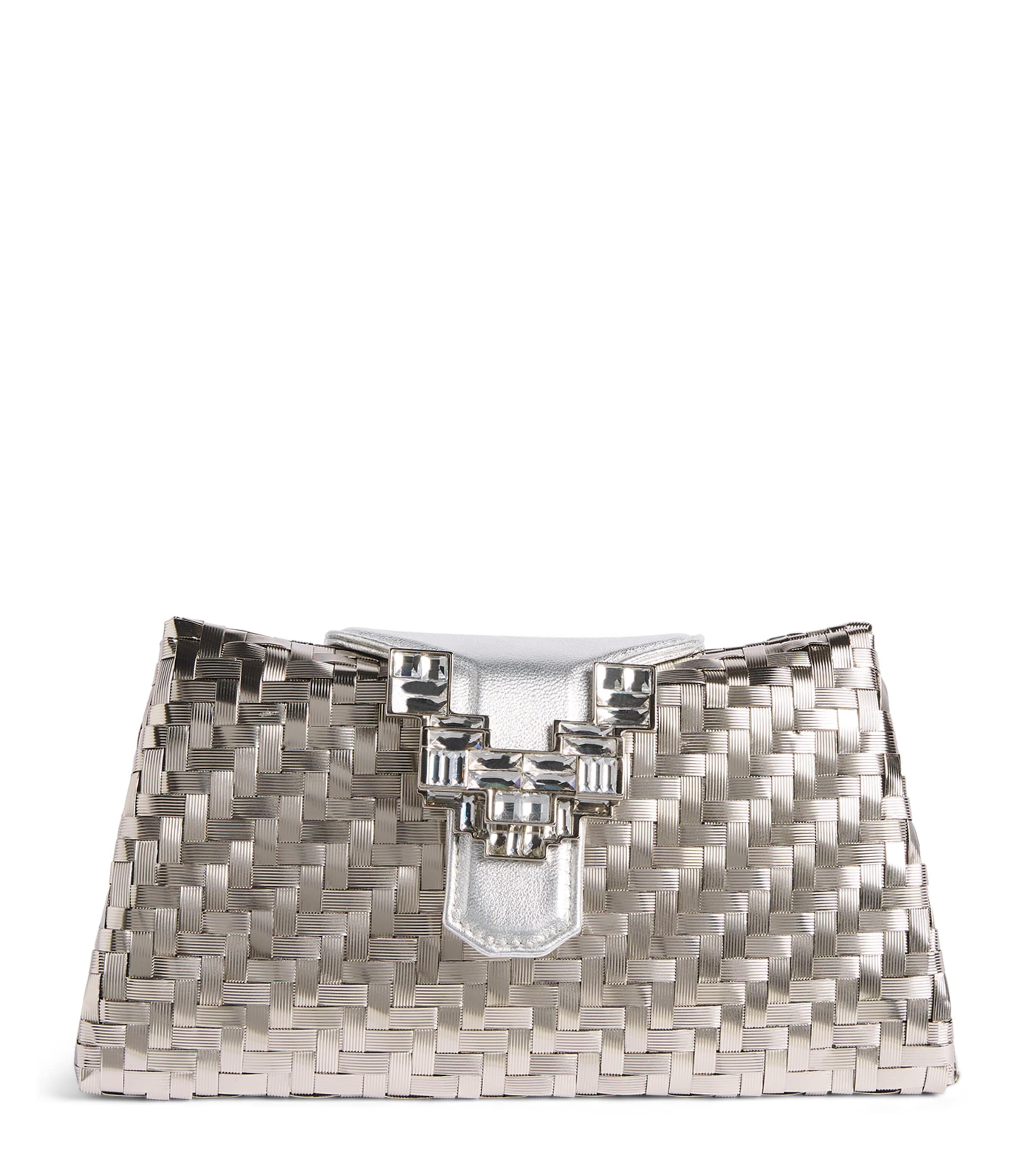 Rodo Woven Embellished Clutch Bag Silver Image 1