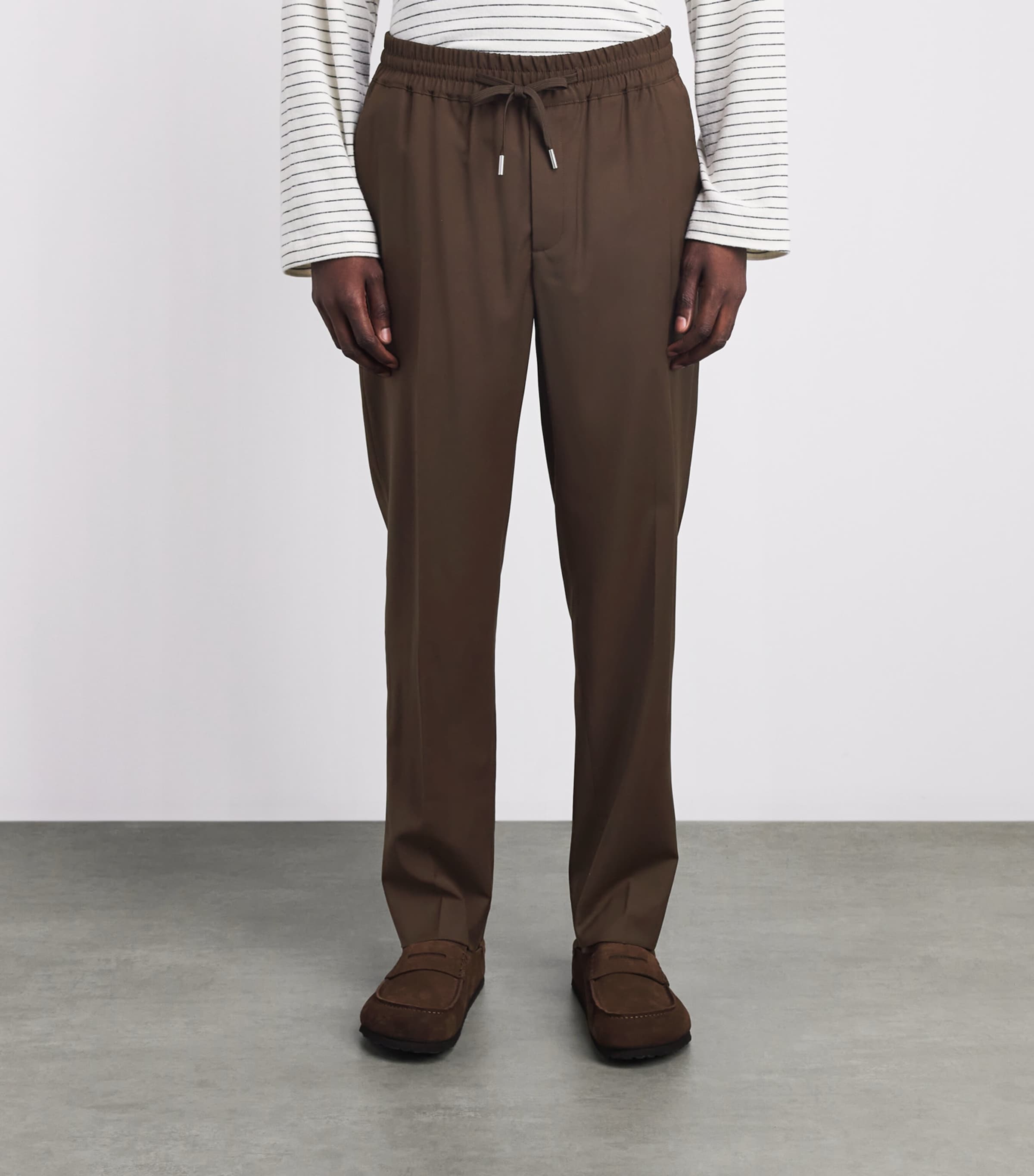 Sandro Paris Mens Wool-Blend Drawstring Trousers Tabac Fonce Image 4