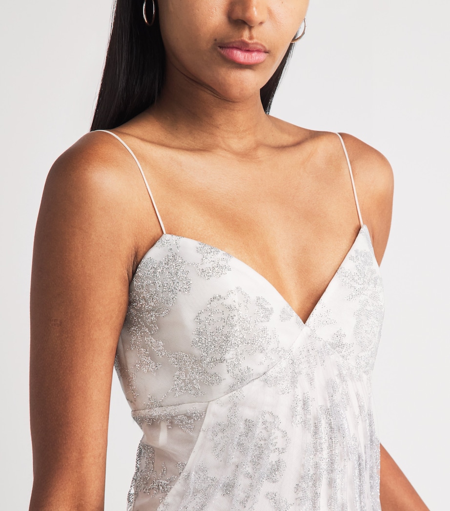 Sandra Mansour Womens Embellished Silent Thread Gown Silver Image 3