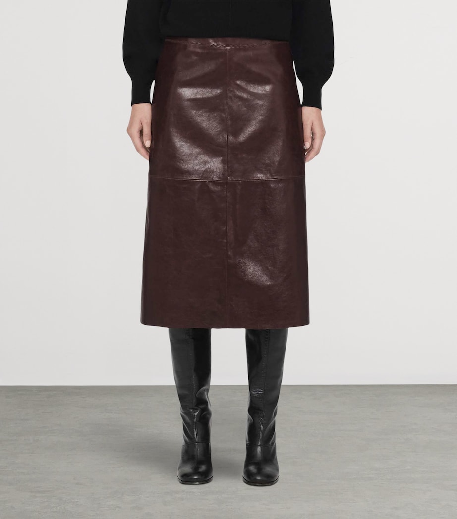 AllSaints Womens Leather Olivia Midi Skirt Oxblood Red Image 3
