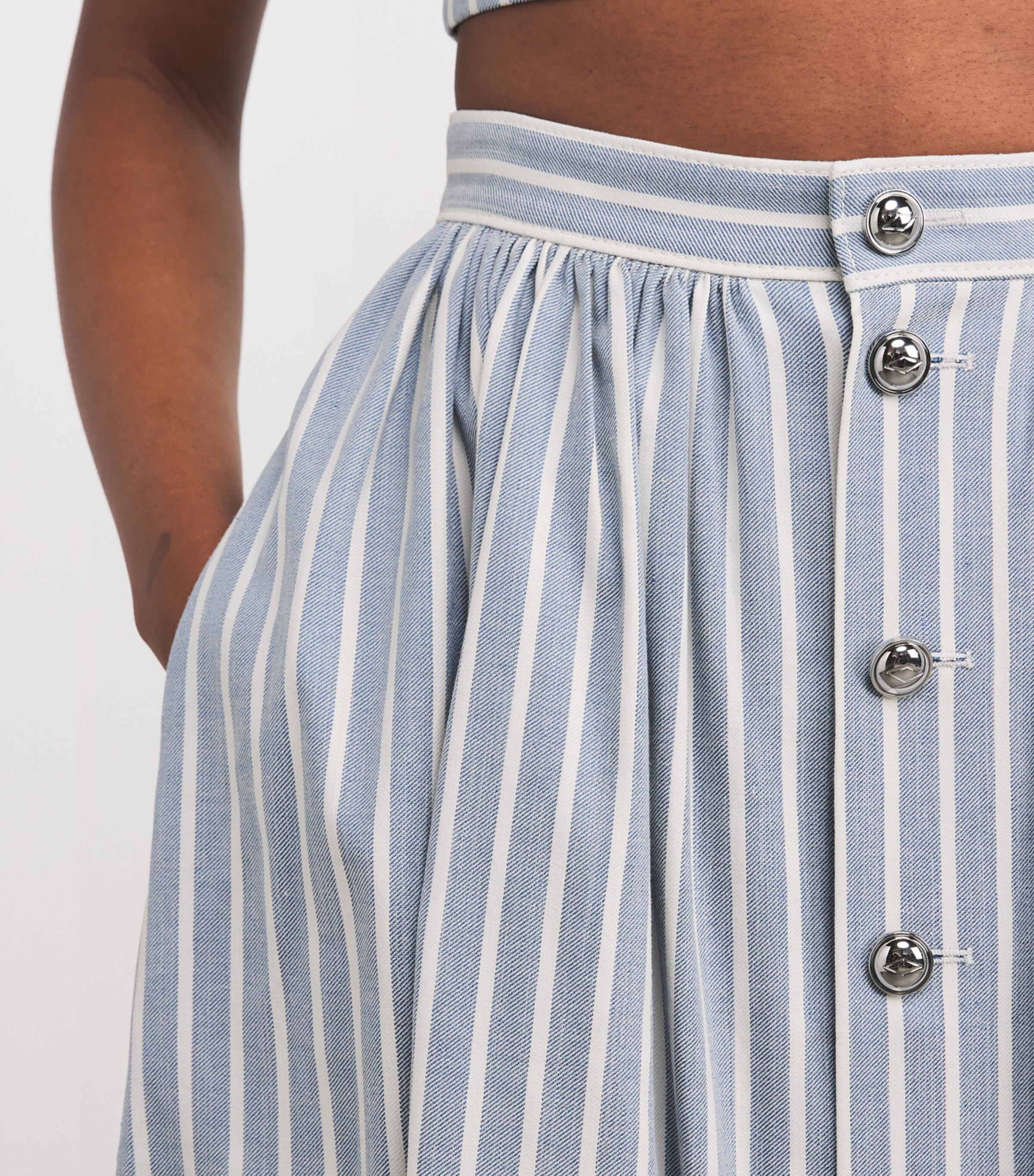 Denim Stripe Bryce Midi Skirt STONE BLUE/CHALK Image 6