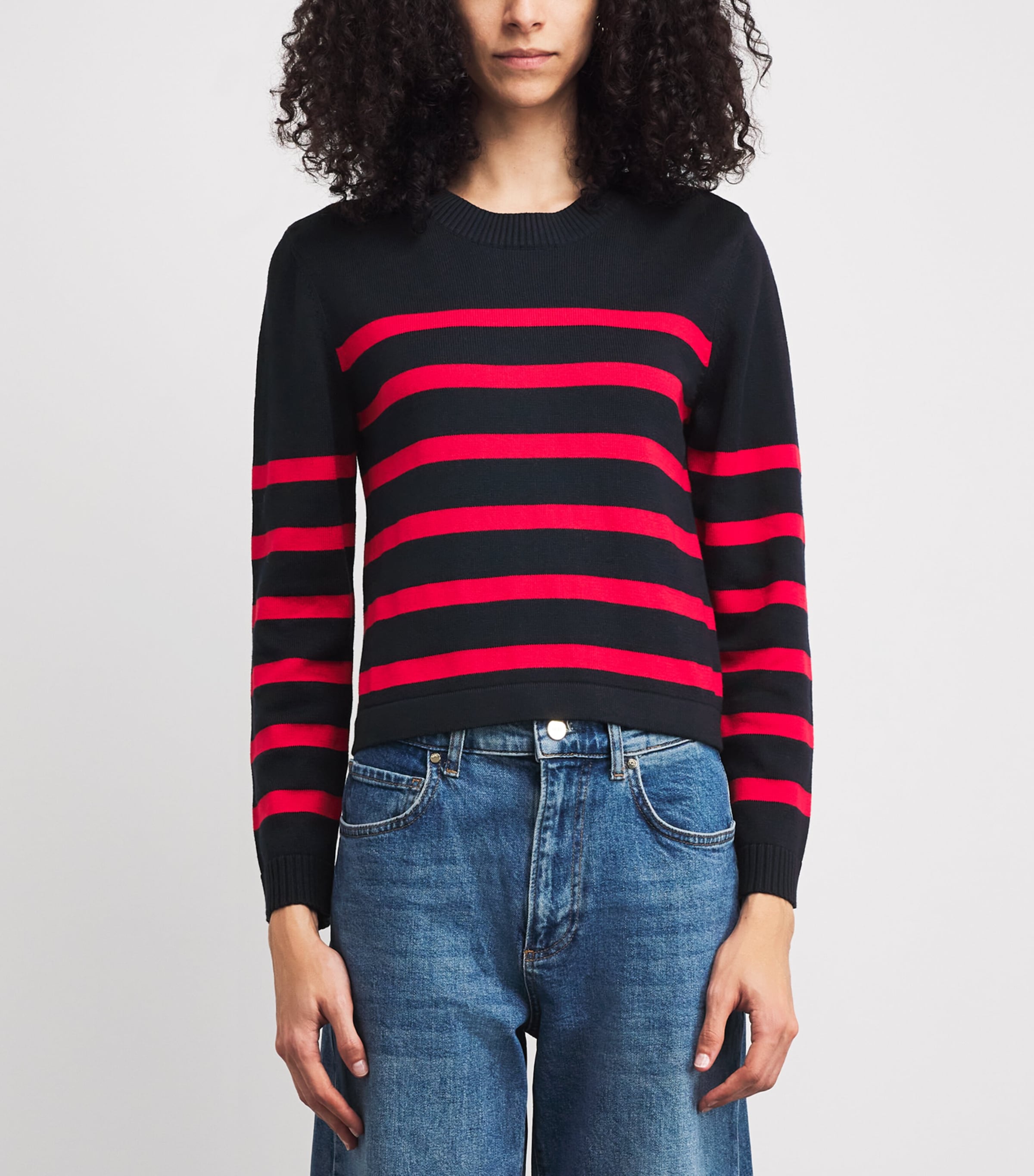 Cotton-Modal Stripe Sweater NAVY/POPPY RED Image 3
