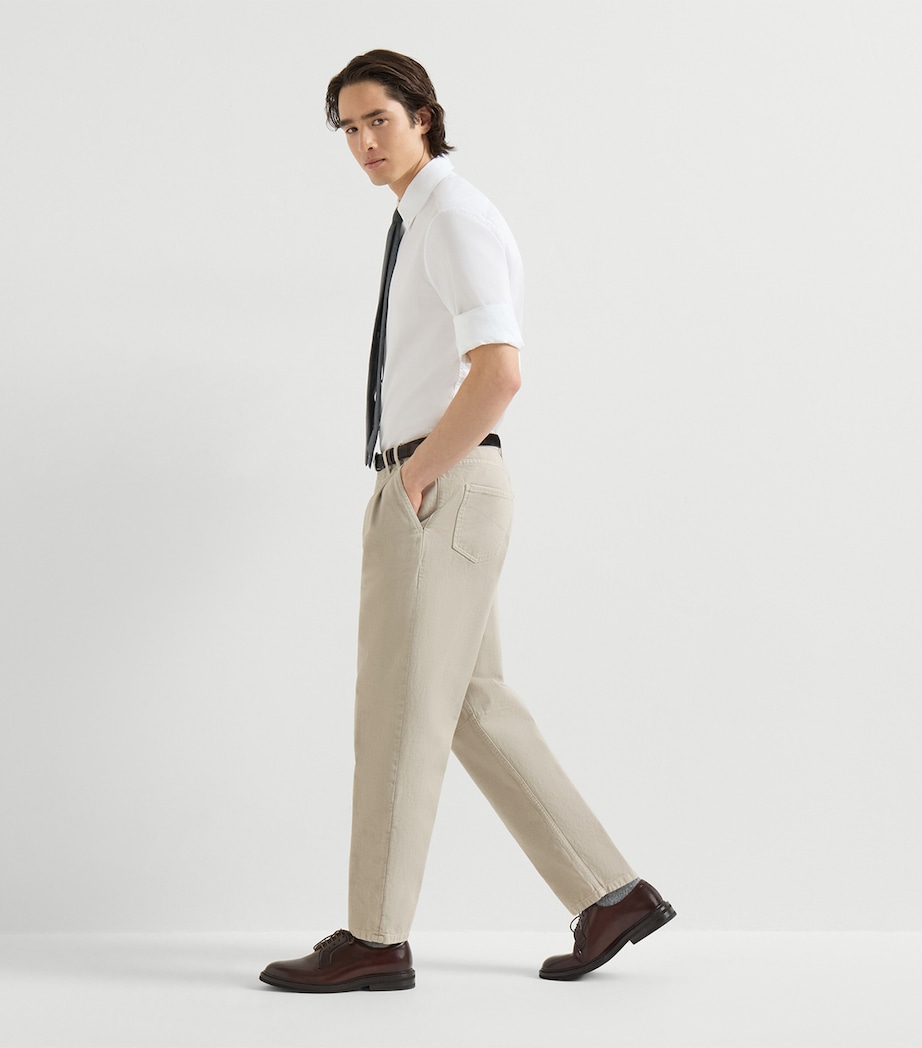 Brunello Cucinelli Mens Cotton Denim Pleated Trousers Image 2