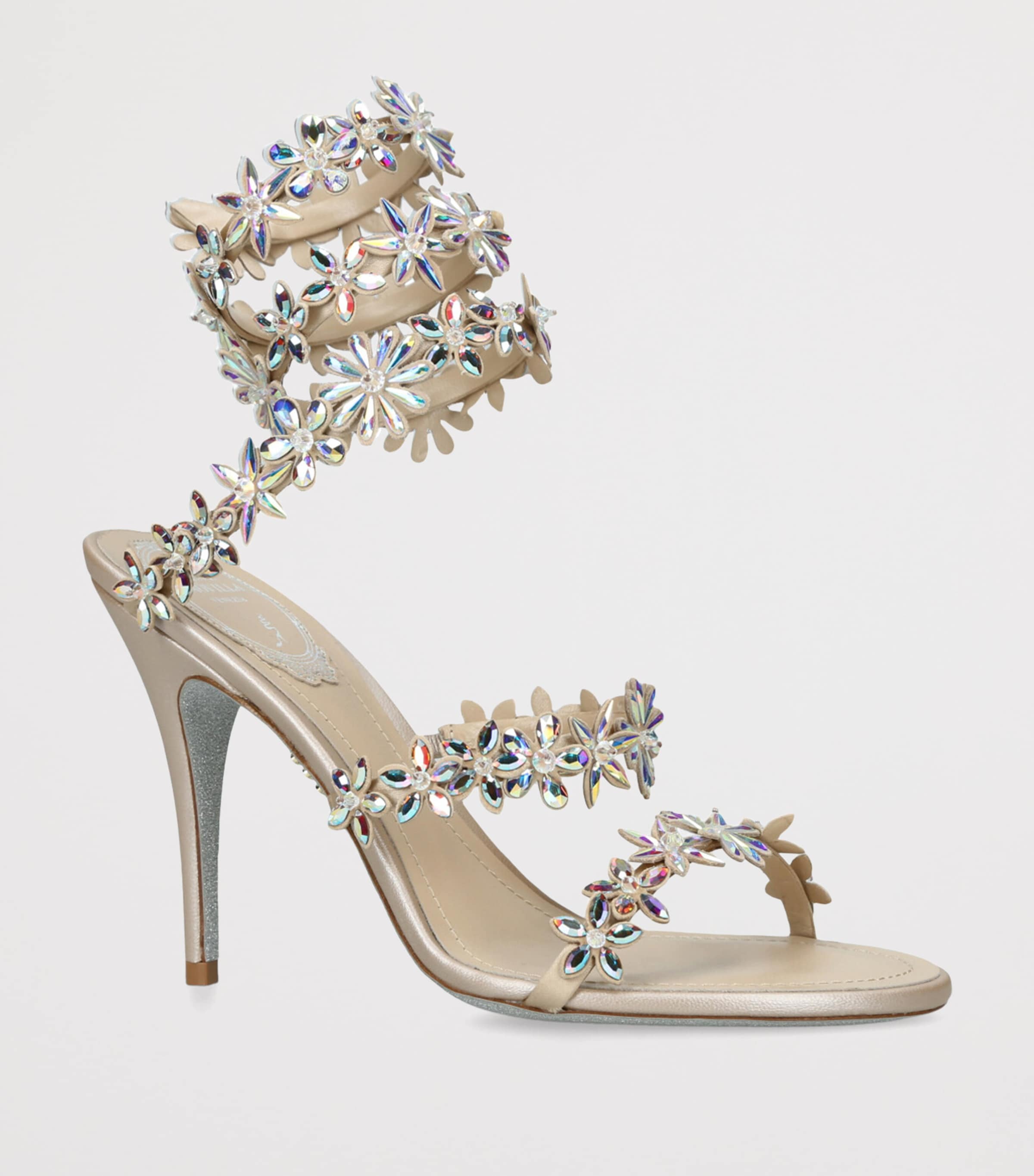 René Caovilla Jewelled Floral Heeled Sandals 100 Beige Comb Image 3