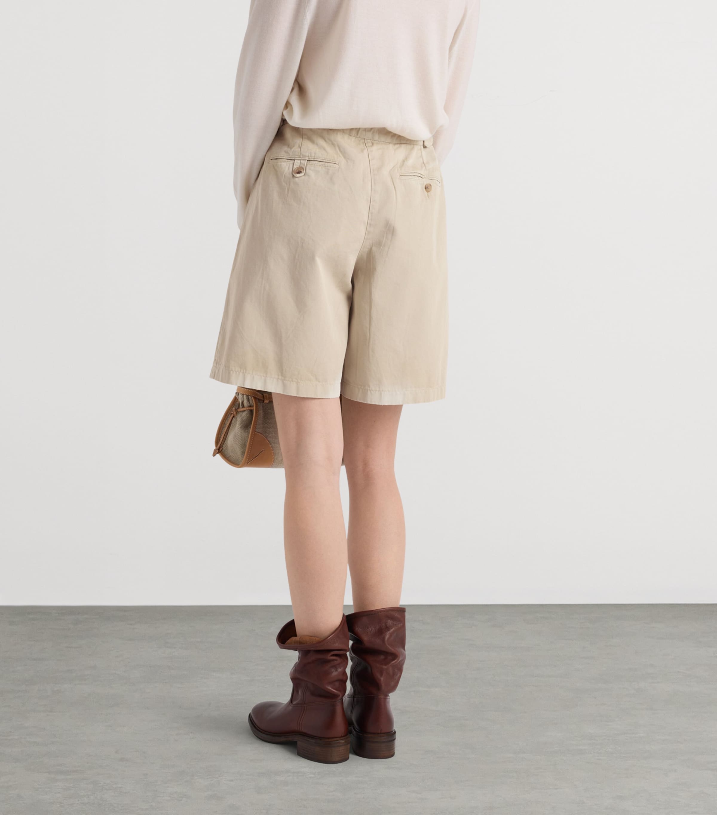 Prada Womens Cotton Gabardine Shorts Neutral Image 4