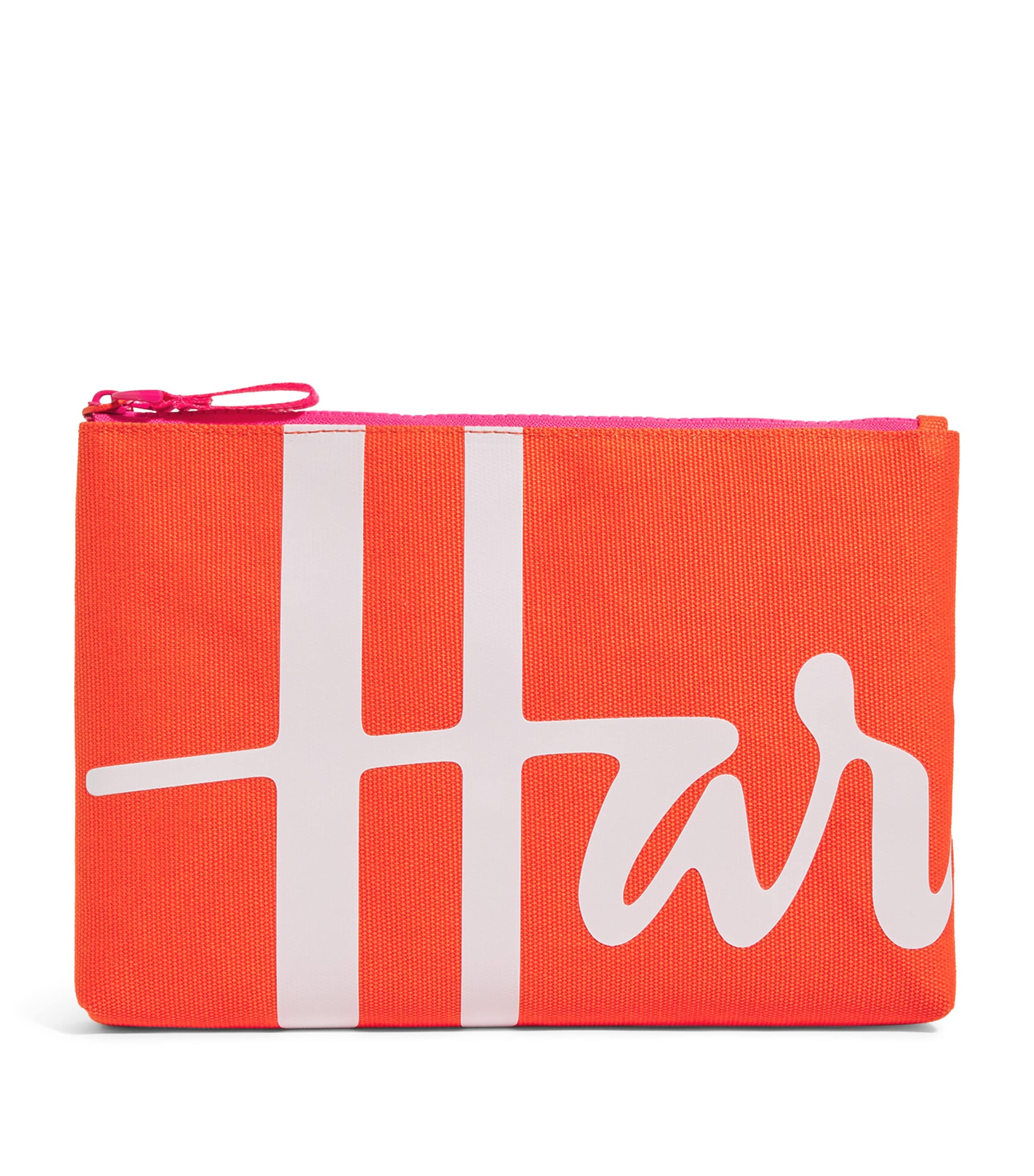 Harrods Medium Cotton Logo Pouch In Orange