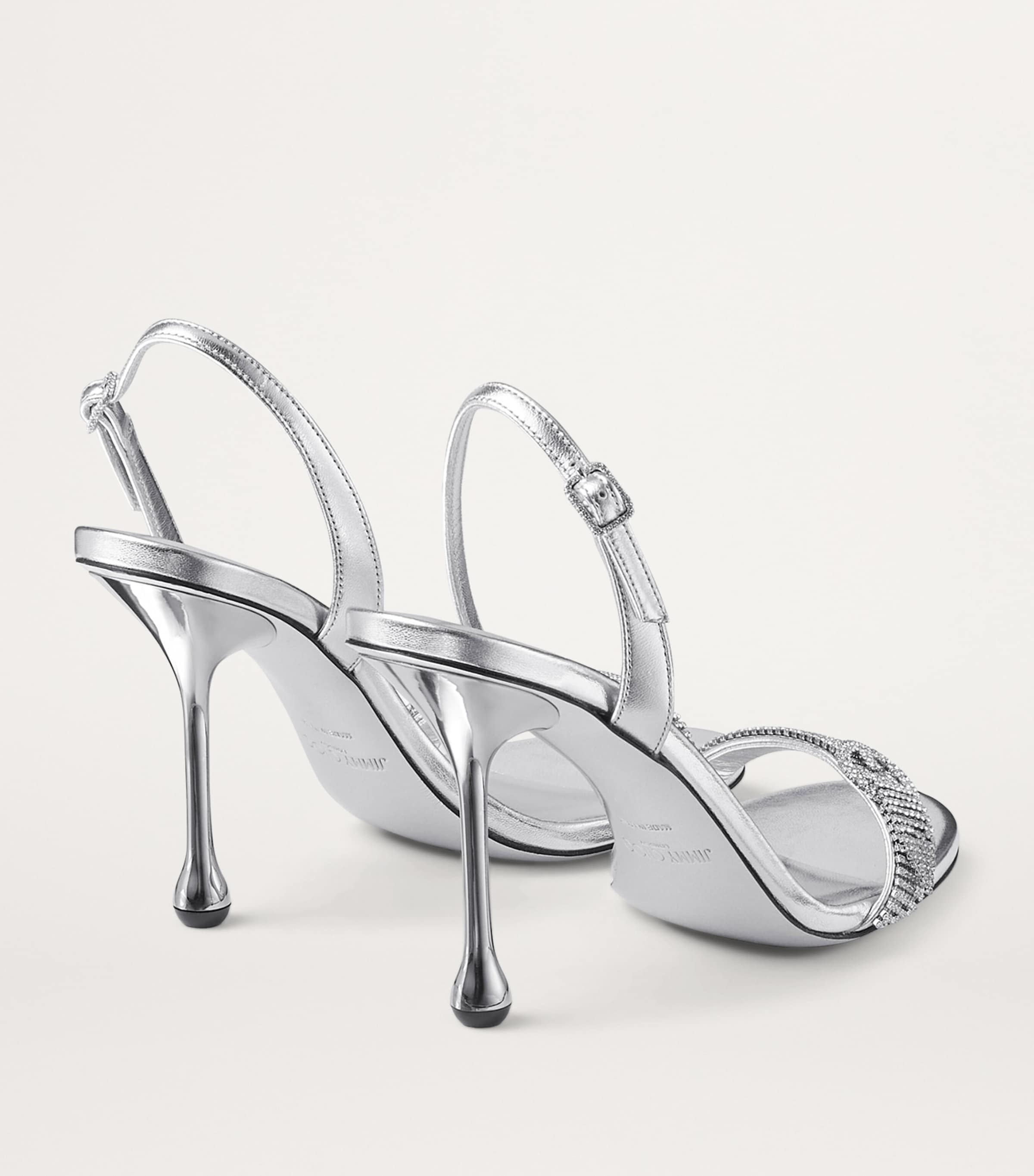 Tabatha 95 Leather Metallic Heeled Sandals SILVER/CRYSTAL Image 2