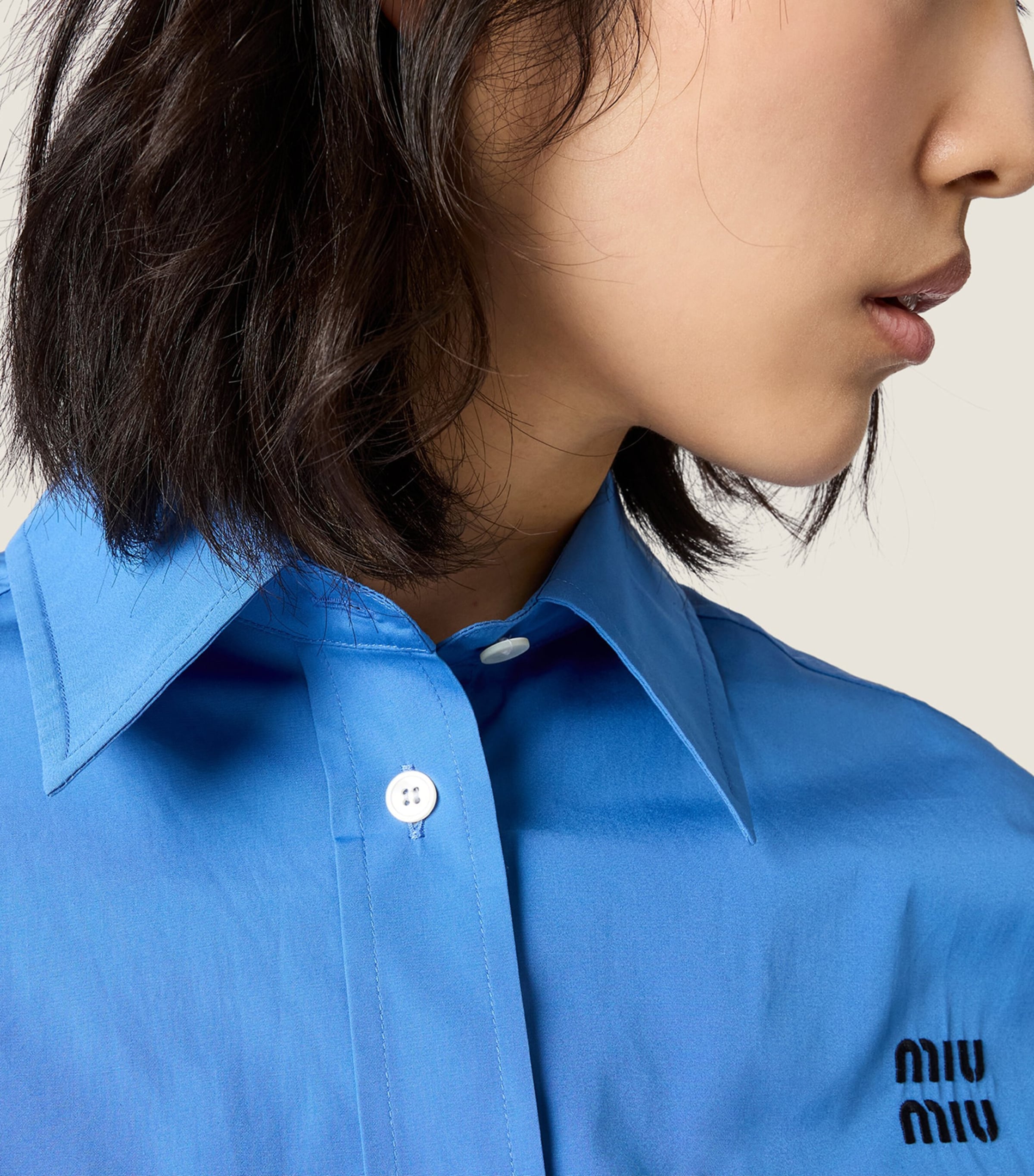 Miu Miu Womens Cotton Poplin Patch Pocket Shirt Image 3