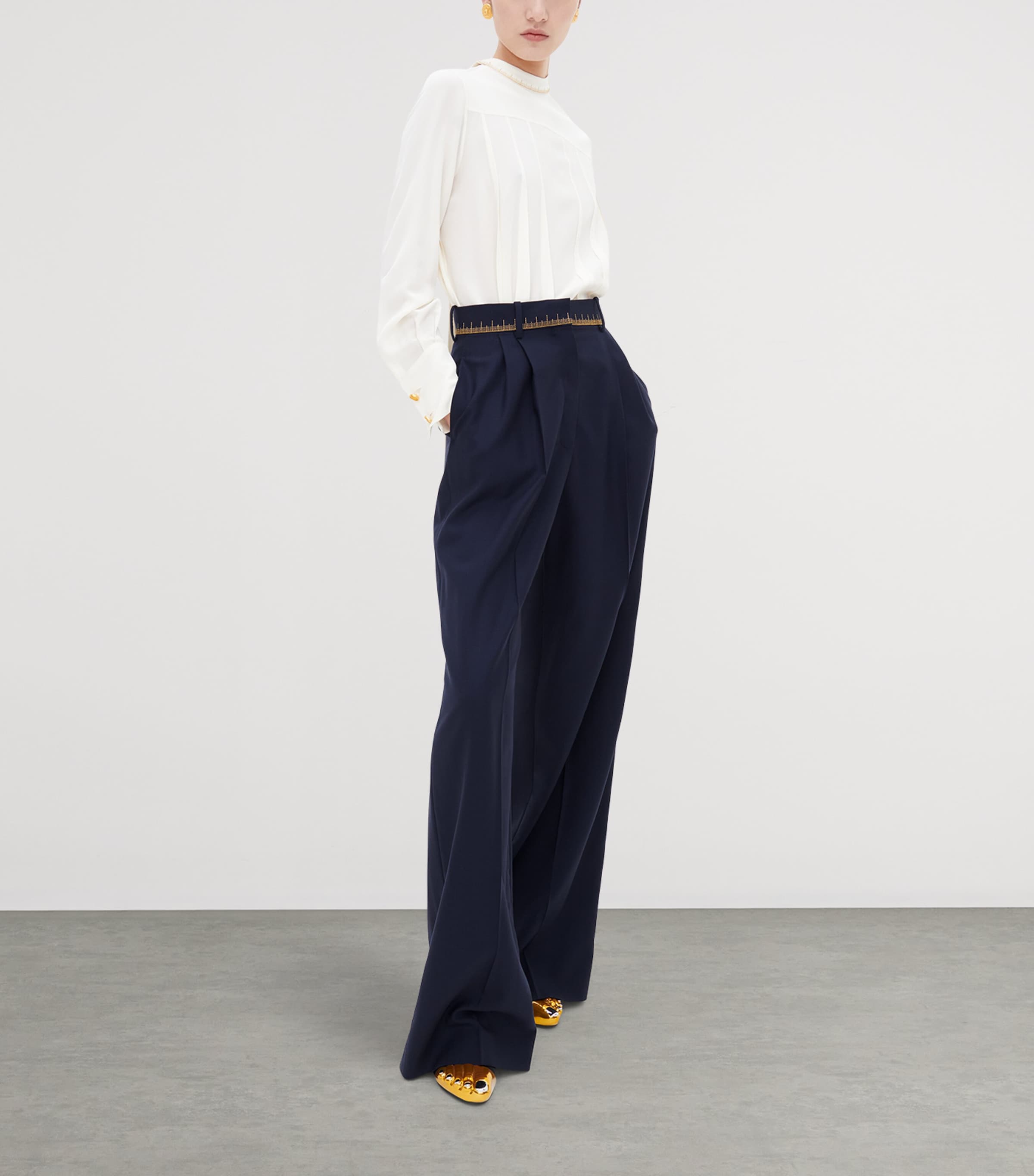 Schiaparelli Womens Silk Measuring Tape Blouse Ecru Image 2