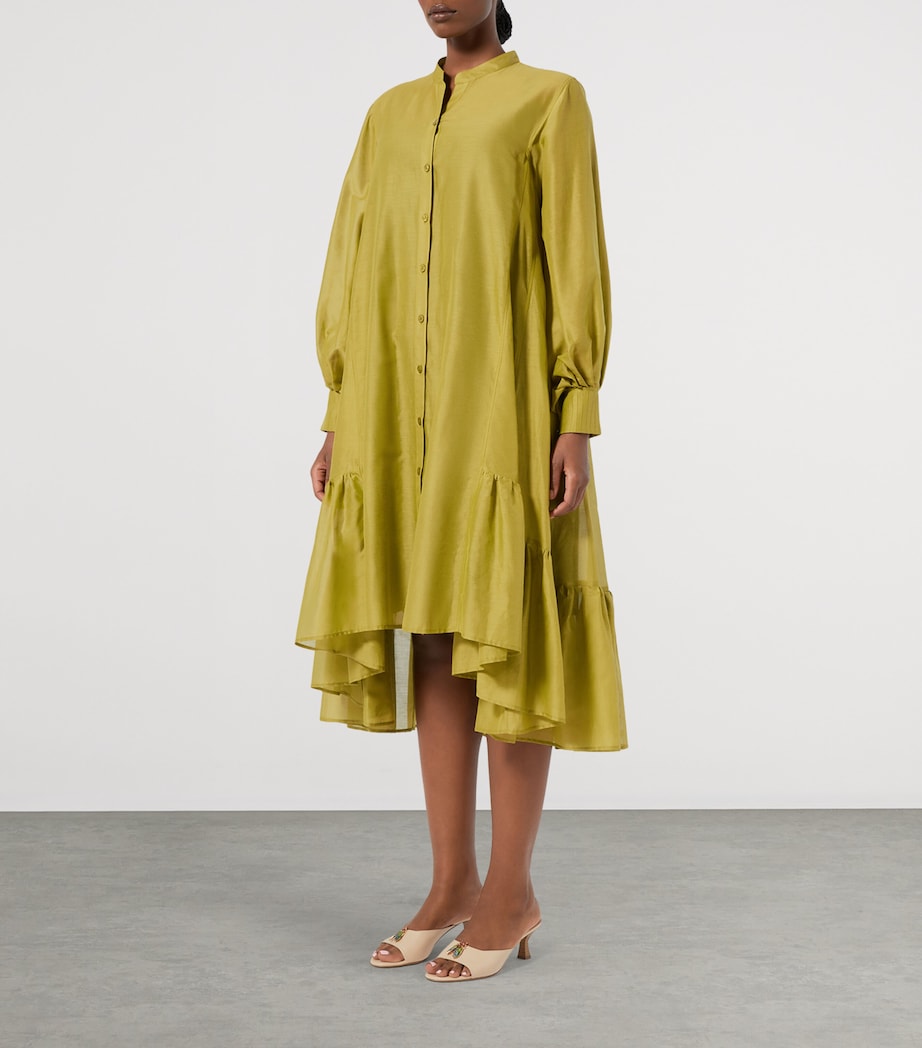 x Maccapani Cotton-Silk Macro Midi Dress OLIVE GREEN Image 2
