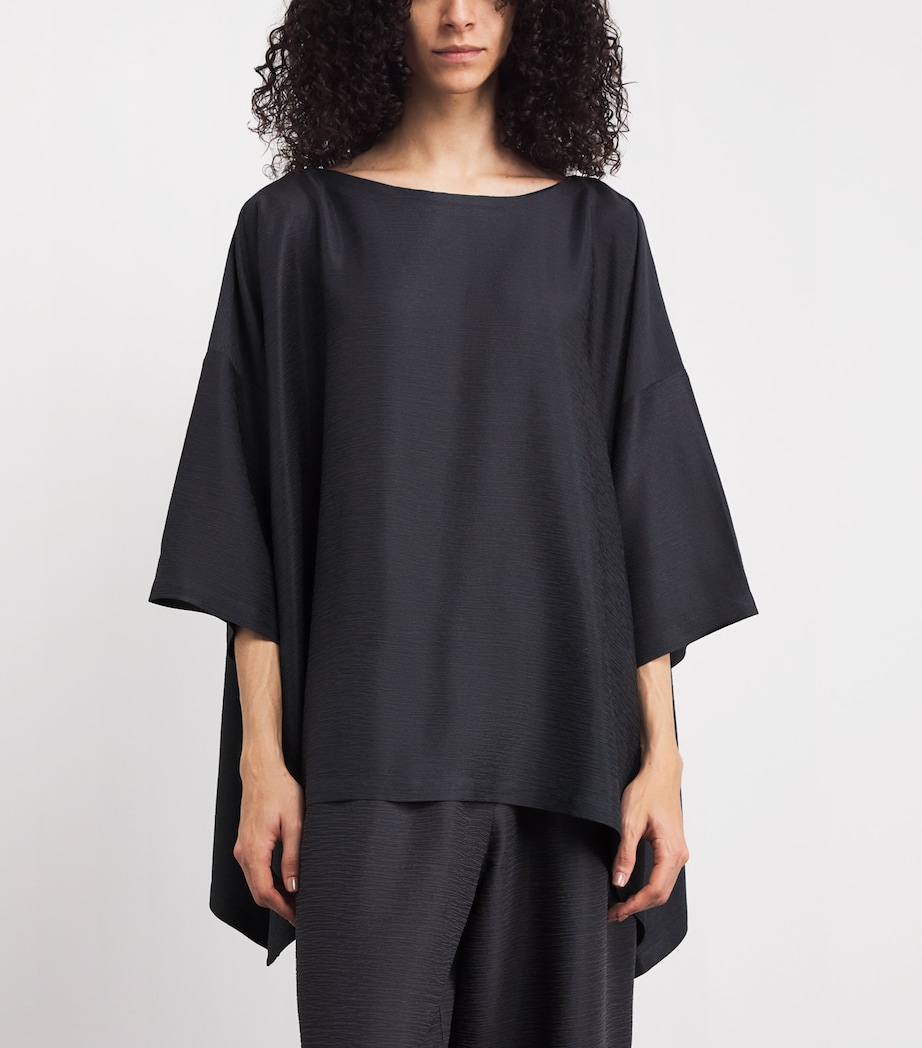 Eskandar Womens Silk Plissé Scoop-Neck Top Slate Image 4