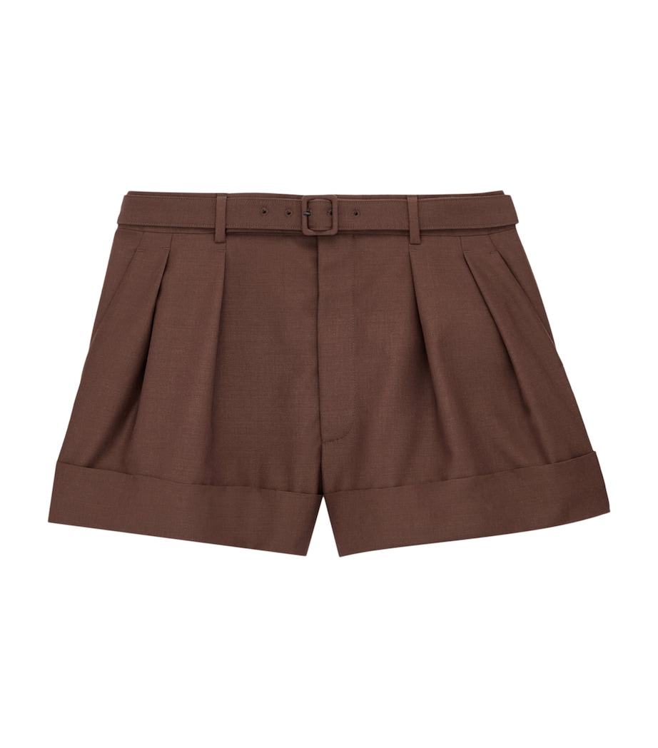Saint Laurent Mens Wool-Mohair Pleated Shorts Image 1