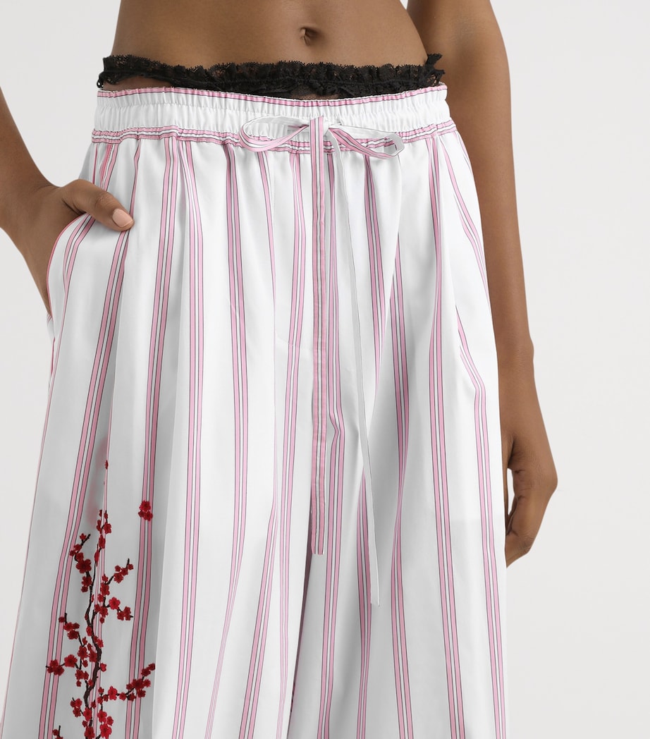 Dolce&Gabbana Womens Cotton-Silk Stripe Embroidered Trousers Embr Image 4