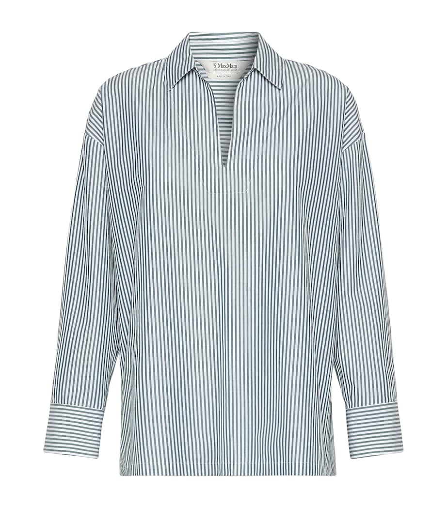 Max Mara Womens Cotton Poplin Stripe Blouse Dark Green Image 1