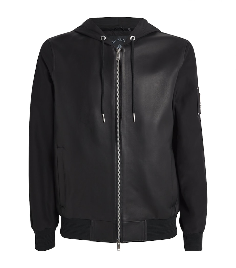 Leather Hooded Bomber Jacket BLACK/BLACK - 313 Image 1