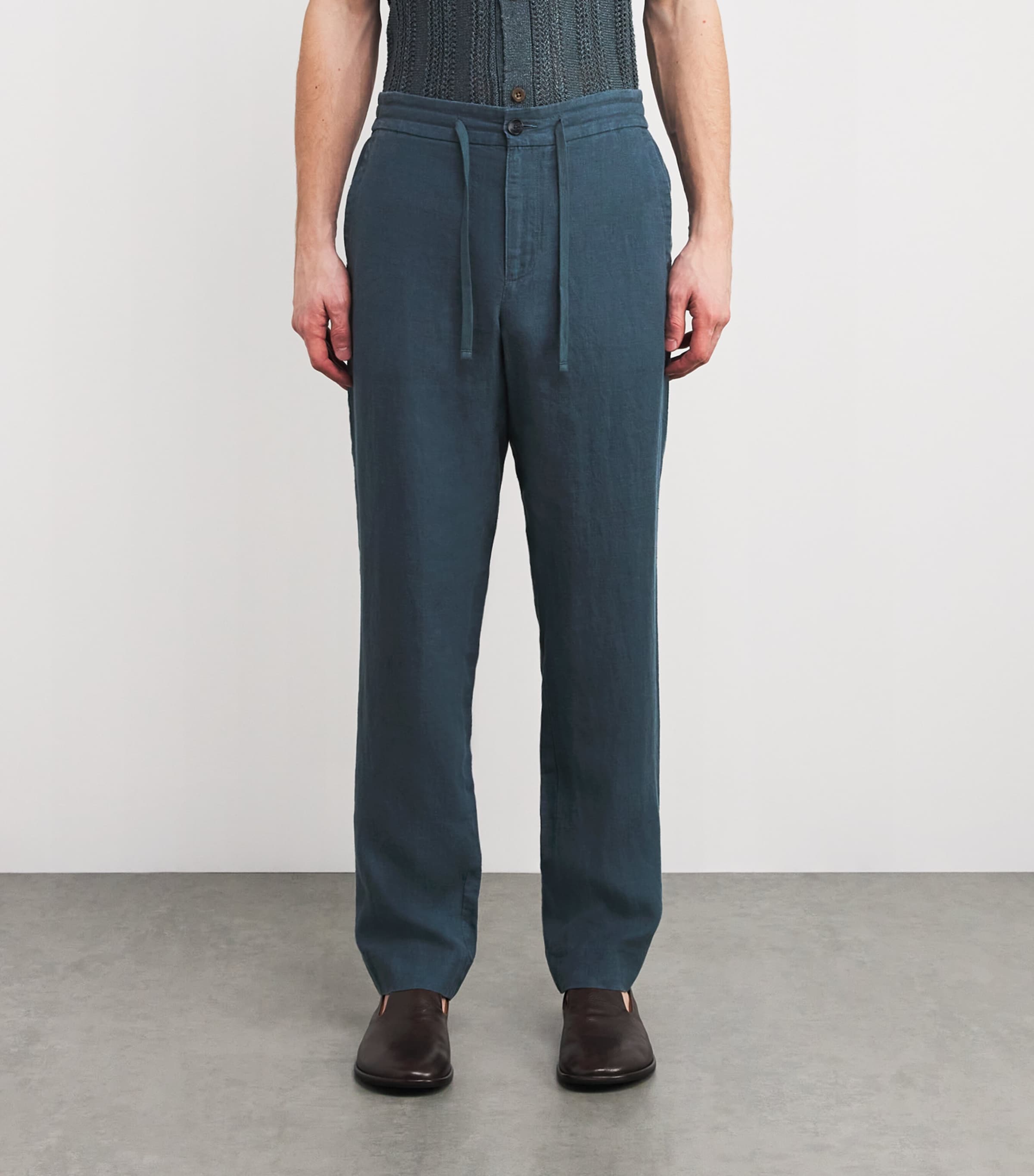 Hemp Drawstring Trousers MARLIN TEAL-441MAT Image 3