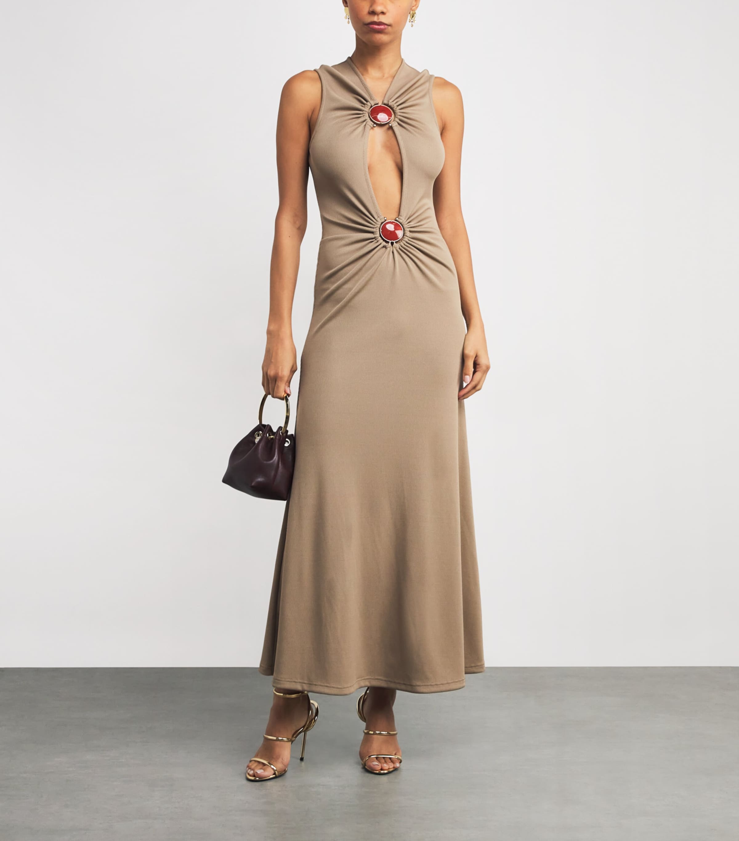Mineral Stone-Detail Cut-Out Maxi Dress SAND Image 2
