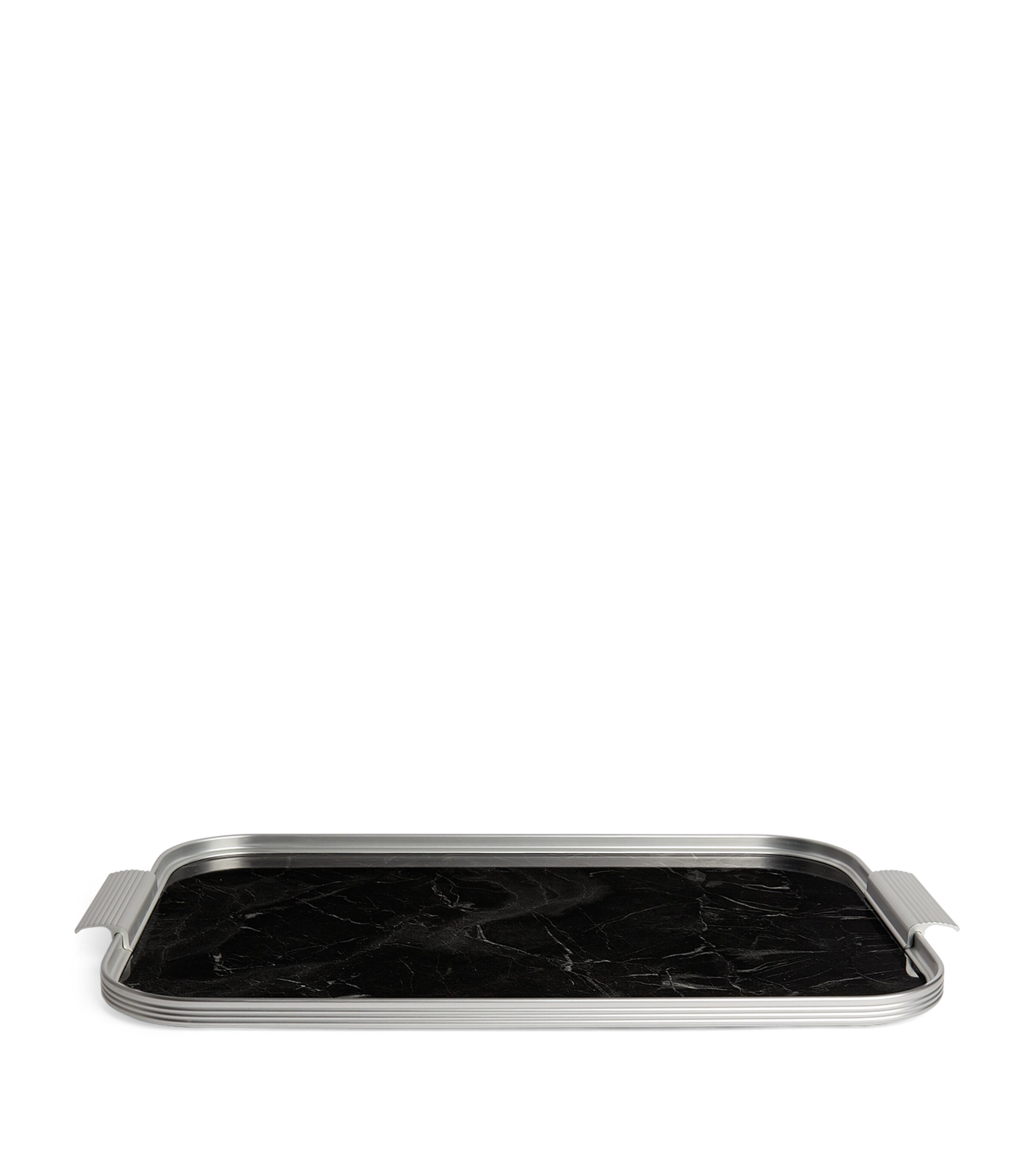 Kaymet Silver Marble Serving Tray (40cm x 30cm) Silver W/blk Marble Image 1