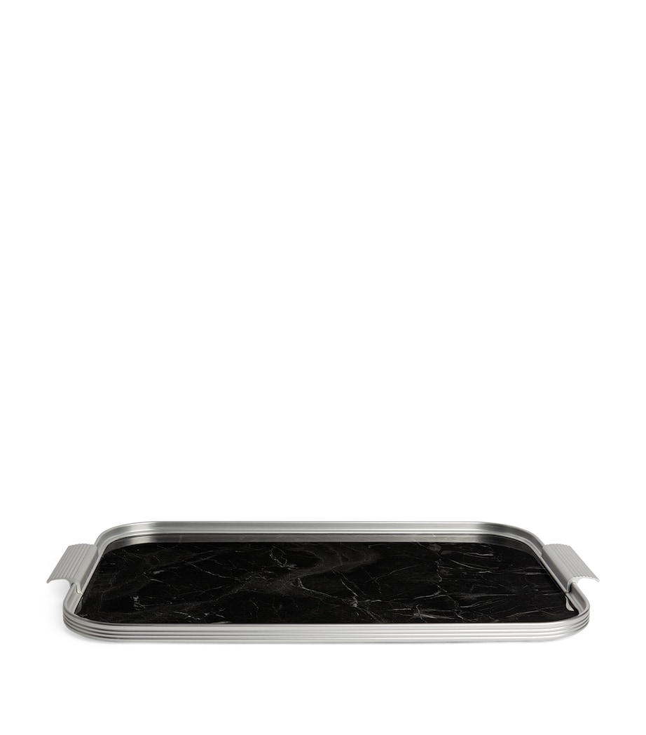 Kaymet Silver Marble Serving Tray (40cm x 30cm) Silver W/blk Marble Image 1