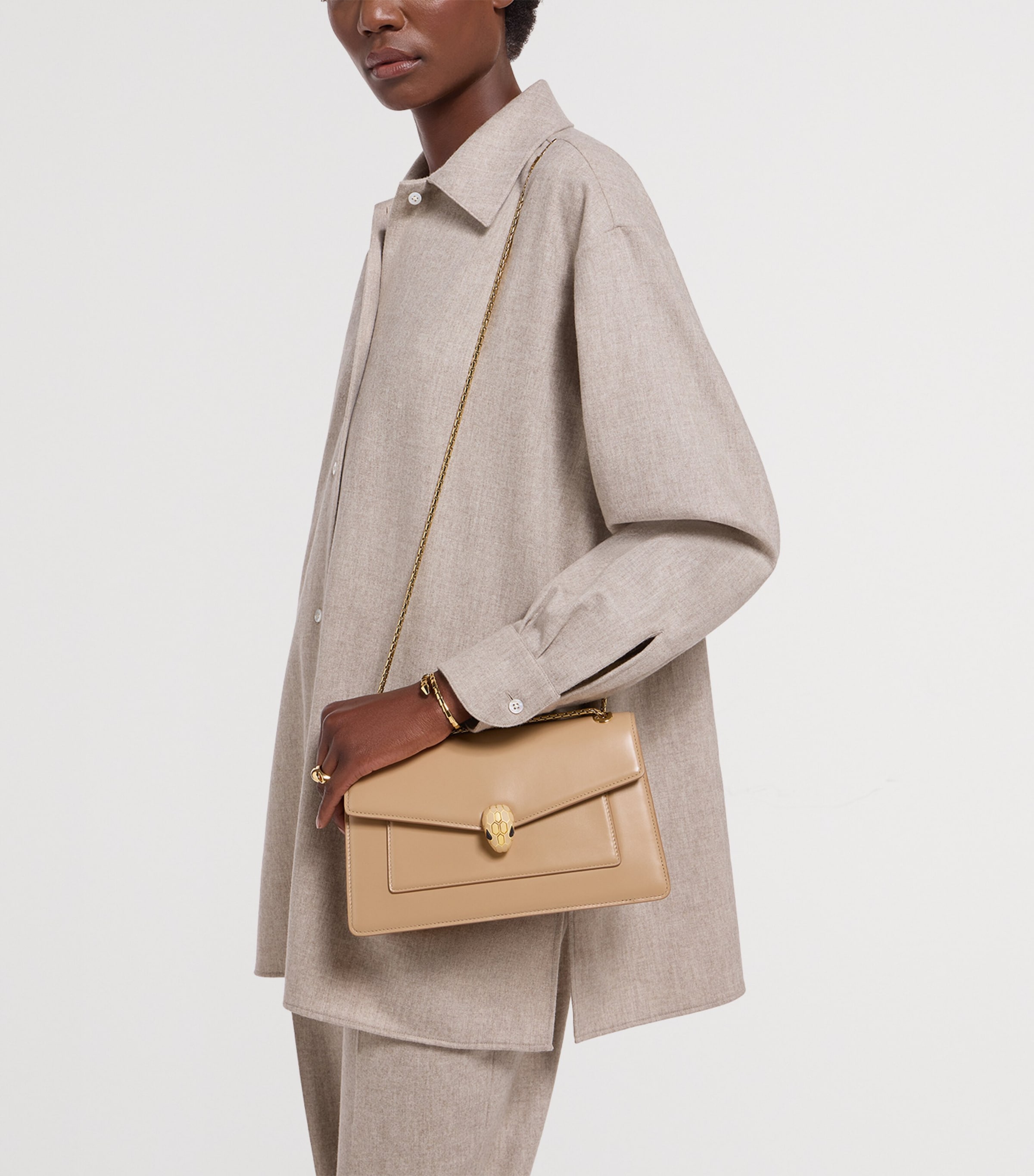 Leather Serpenti Forever Shoulder Bag BEIGE Image 5