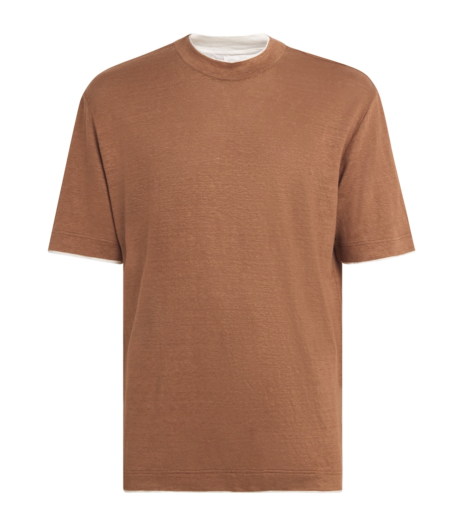 Eleventy Mens x Harrods Linen Layered T-Shirt Vicuna E Bianco Image 1