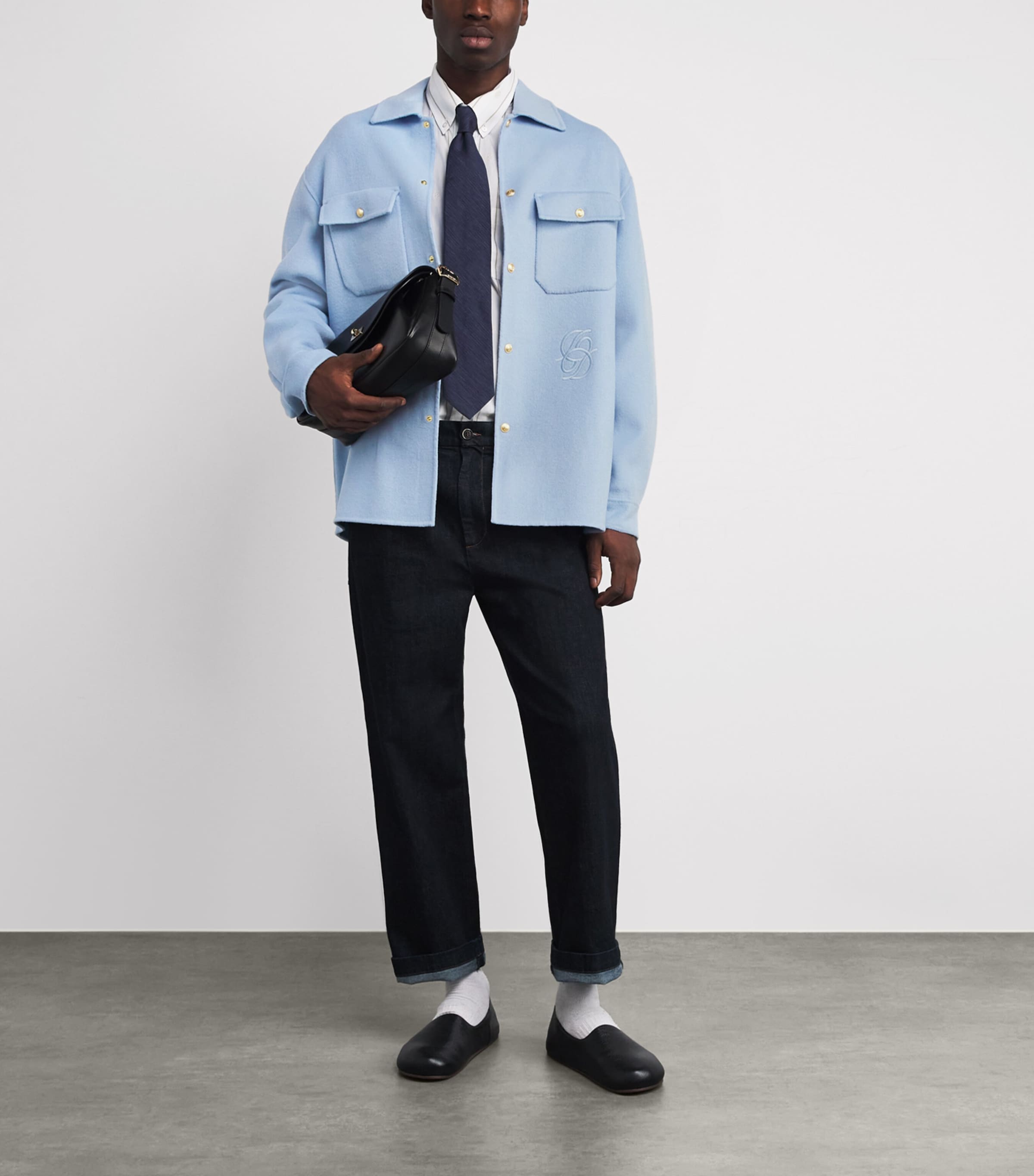 Wool-Blend Logo Overshirt LIGHT BLUE Image 2