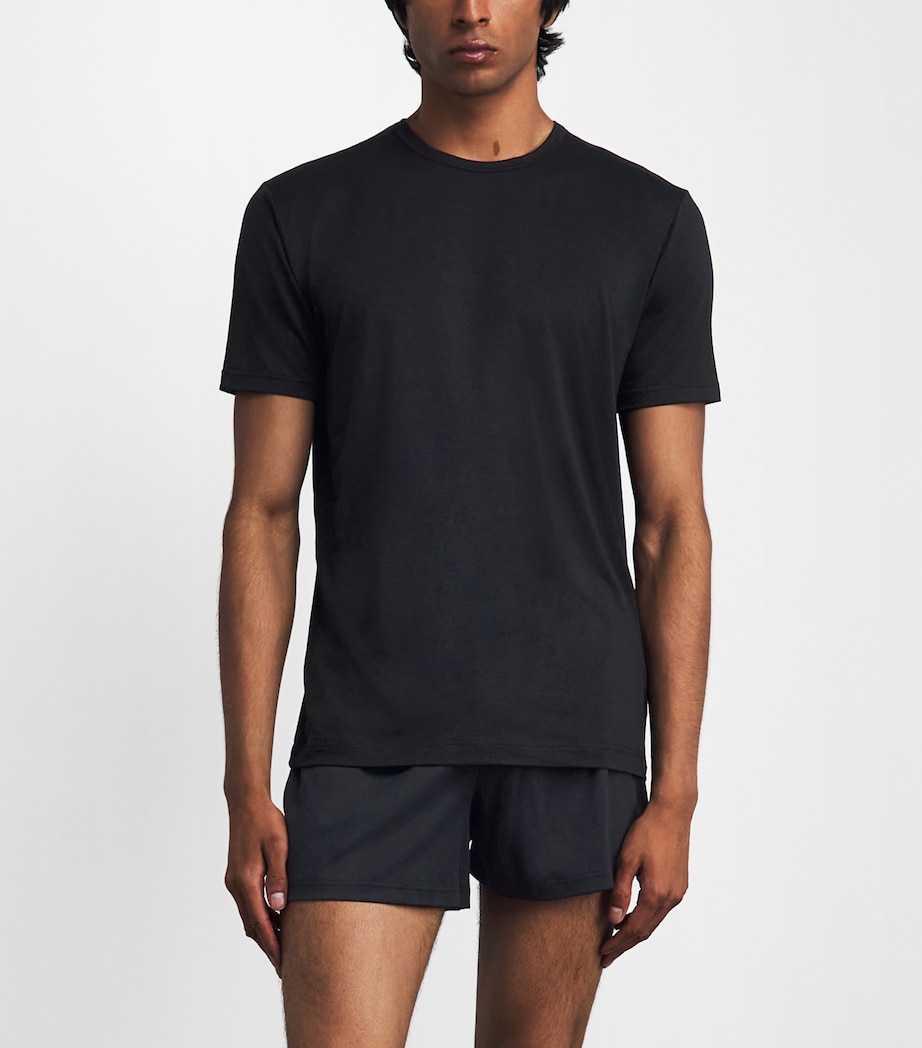Sunspel Mens Stretch-Tencel T-Shirt Bkaa Black Image 2