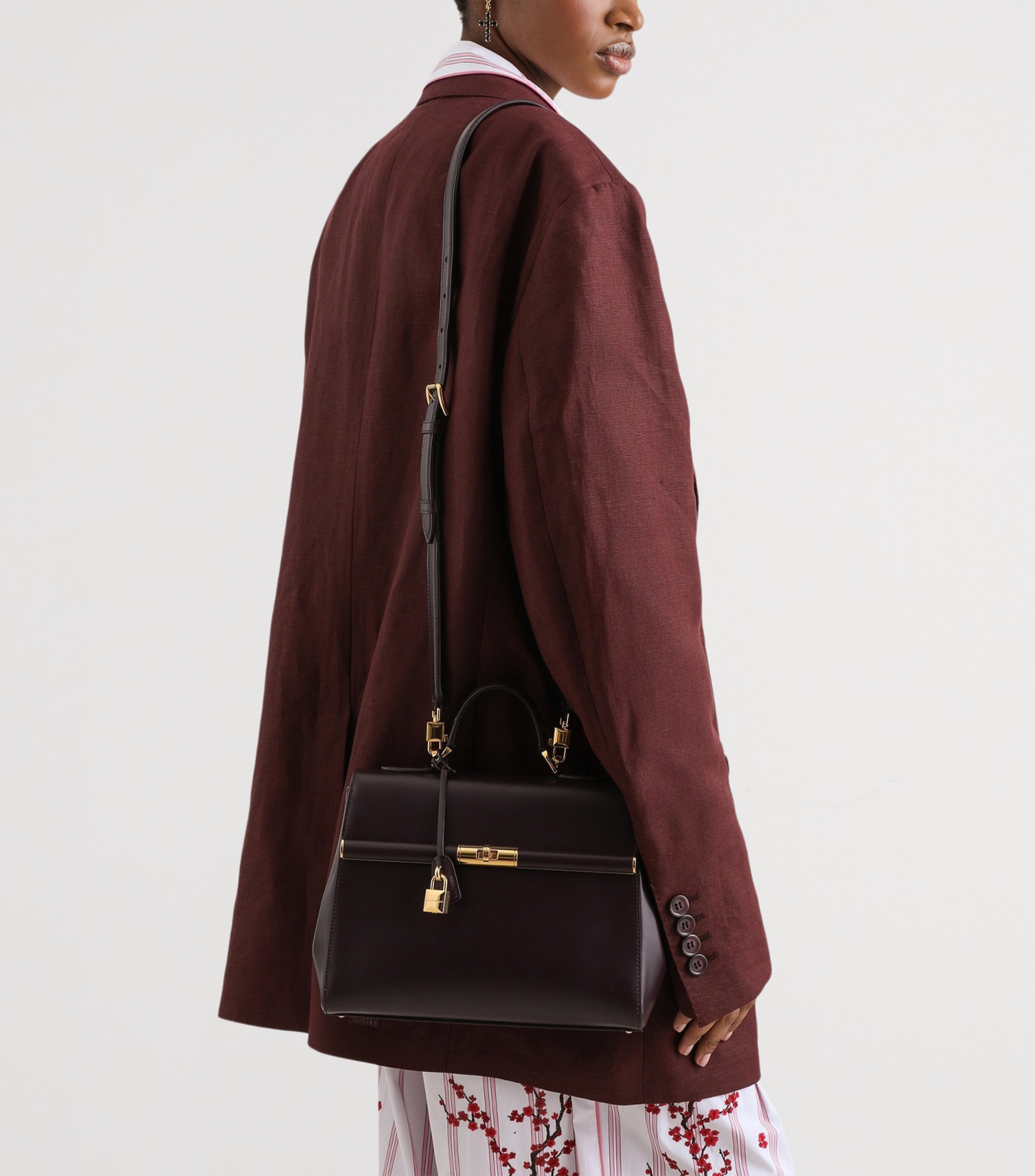 Dolce&Gabbana Palmellato Calfskin Marlene Top-Handle Bag Wine Image 6